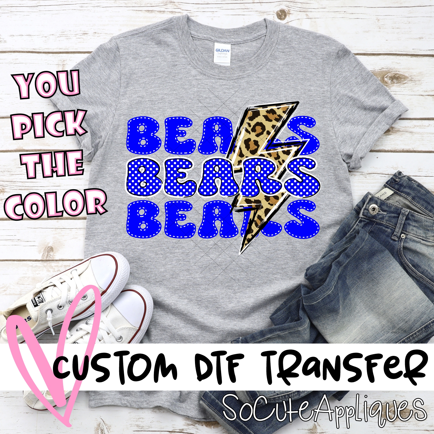 CUSTOM  Bears stacked with leopard lightning bolt *DTF* Transfer