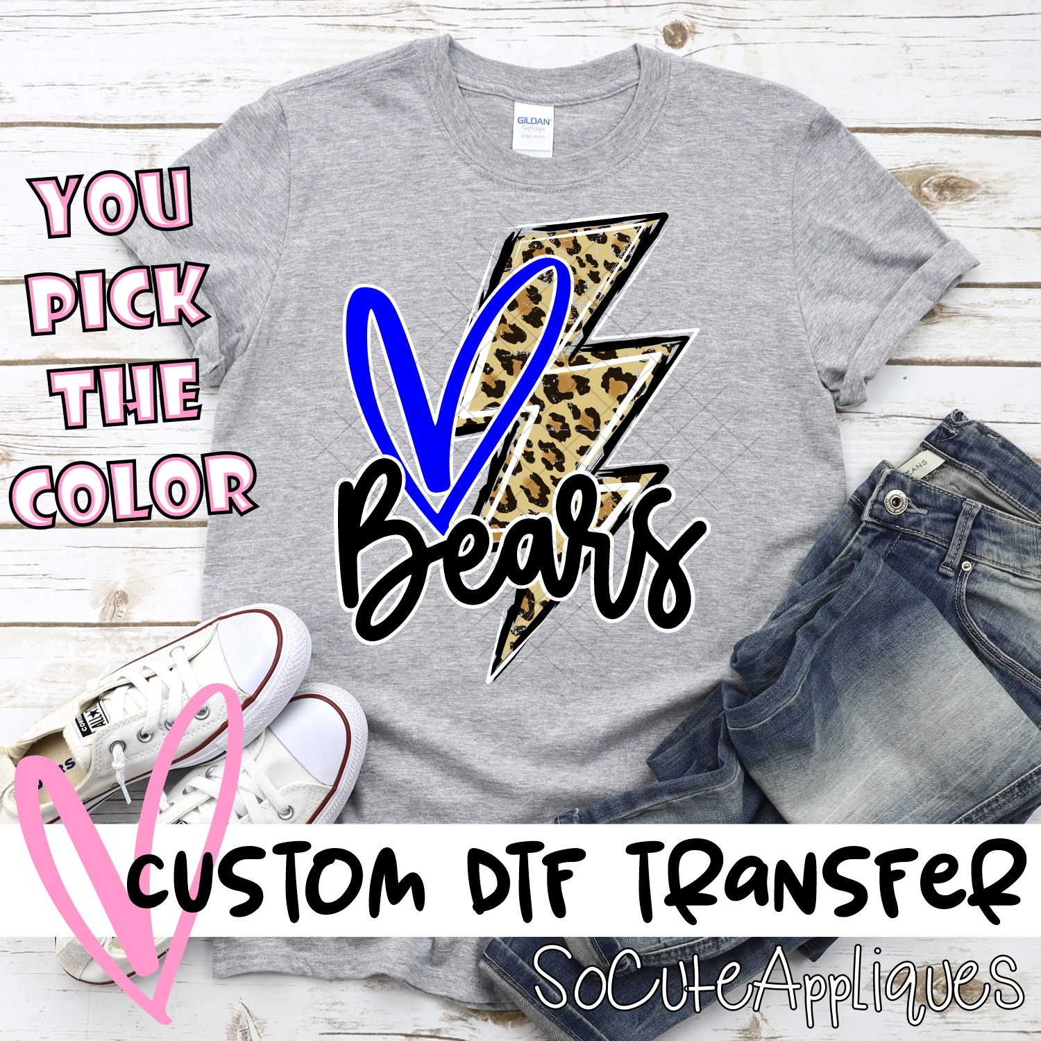 CUSTOM  Bears heart with leopard lightning bolt *DTF* Transfer