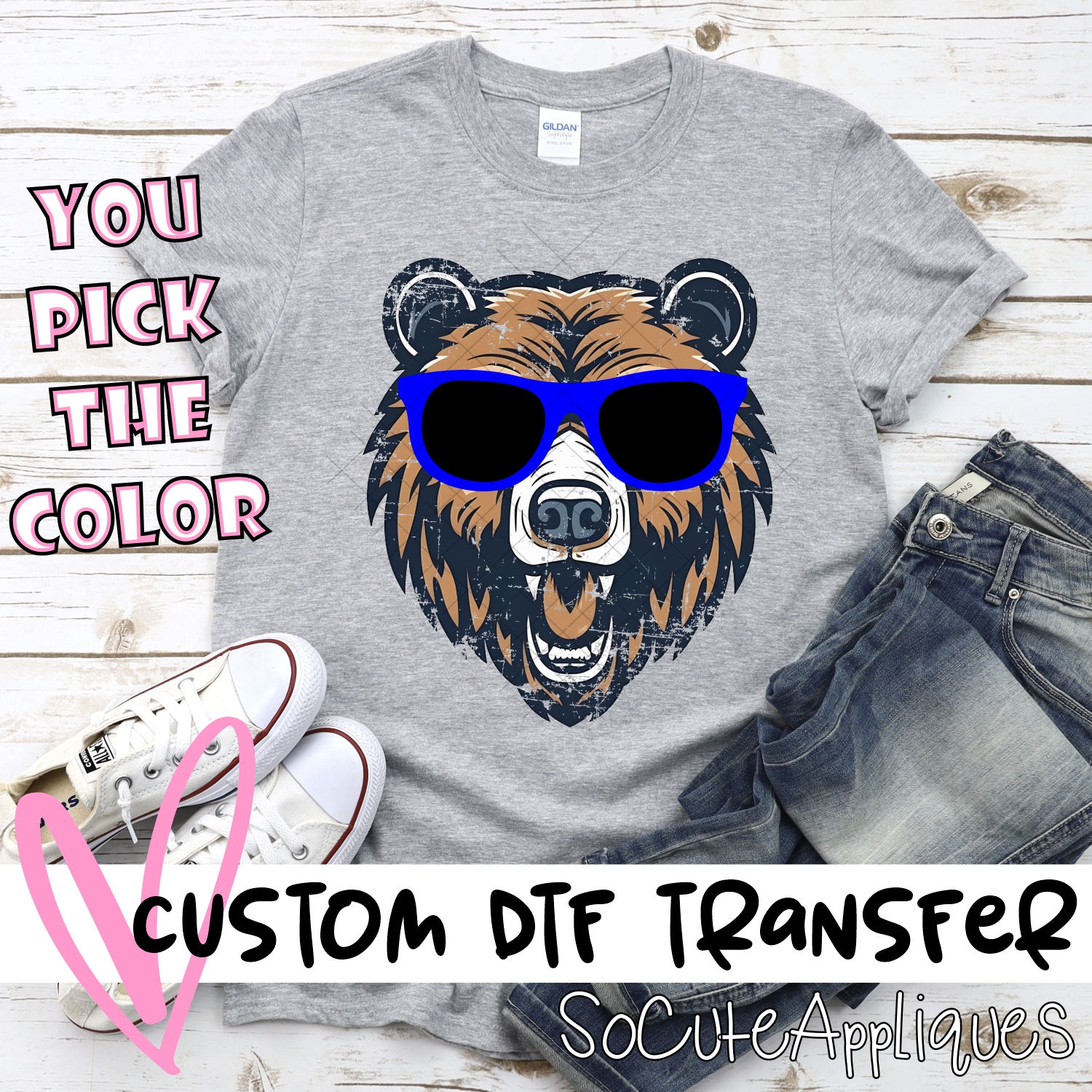 CUSTOM  Bear head with sunglasses *DTF* Transfer