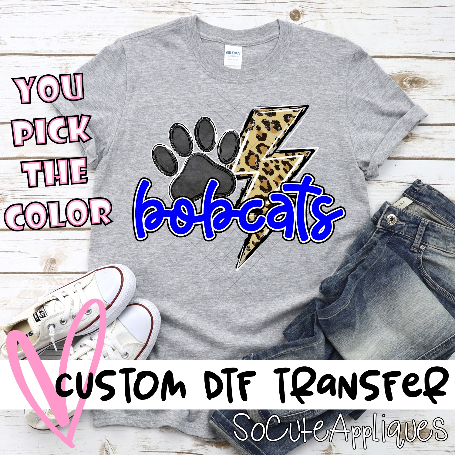 CUSTOM  Bobcats leopard lightning bolt *DTF* Transfer