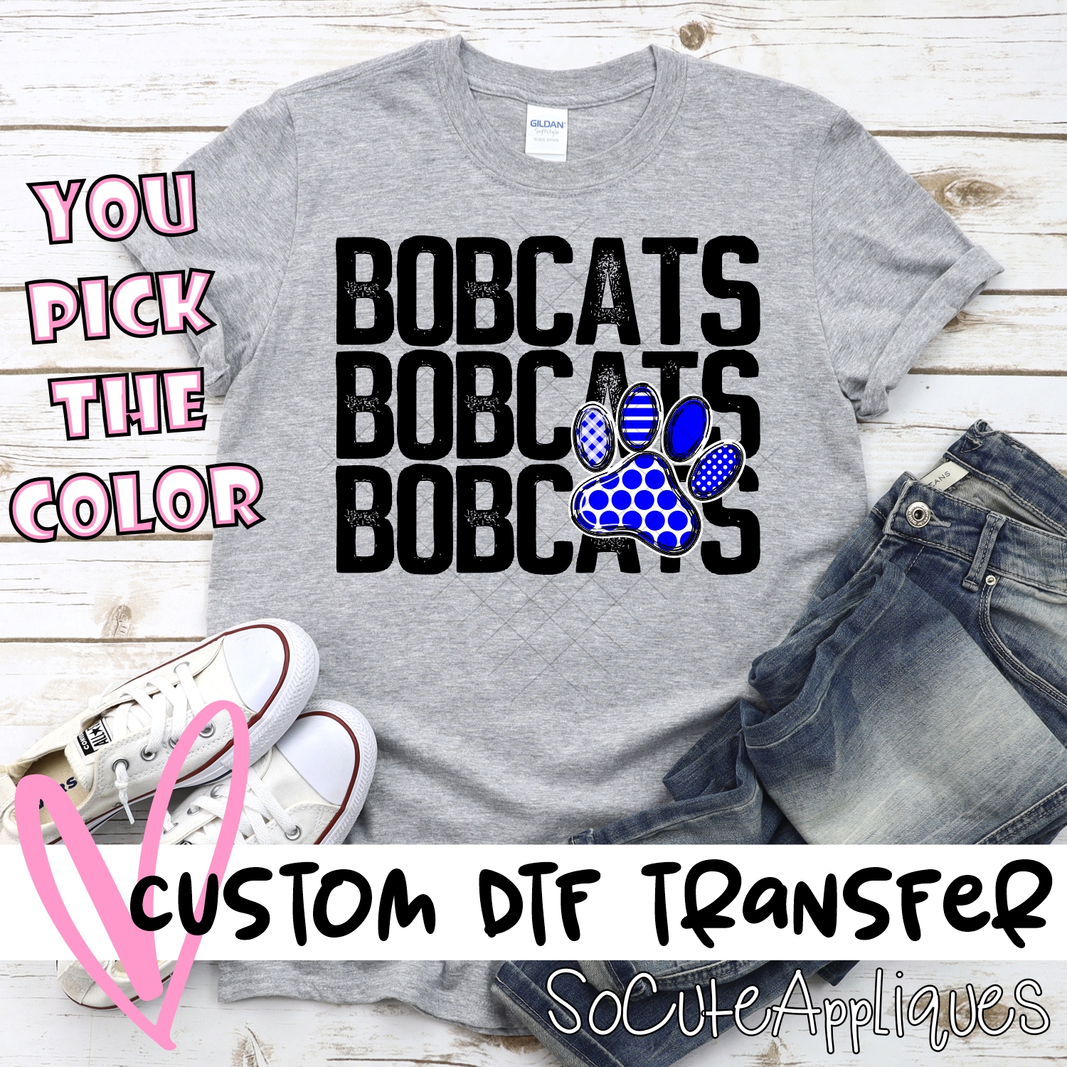 CUSTOM  Bobcats stacked with pawprint *DTF* Transfer