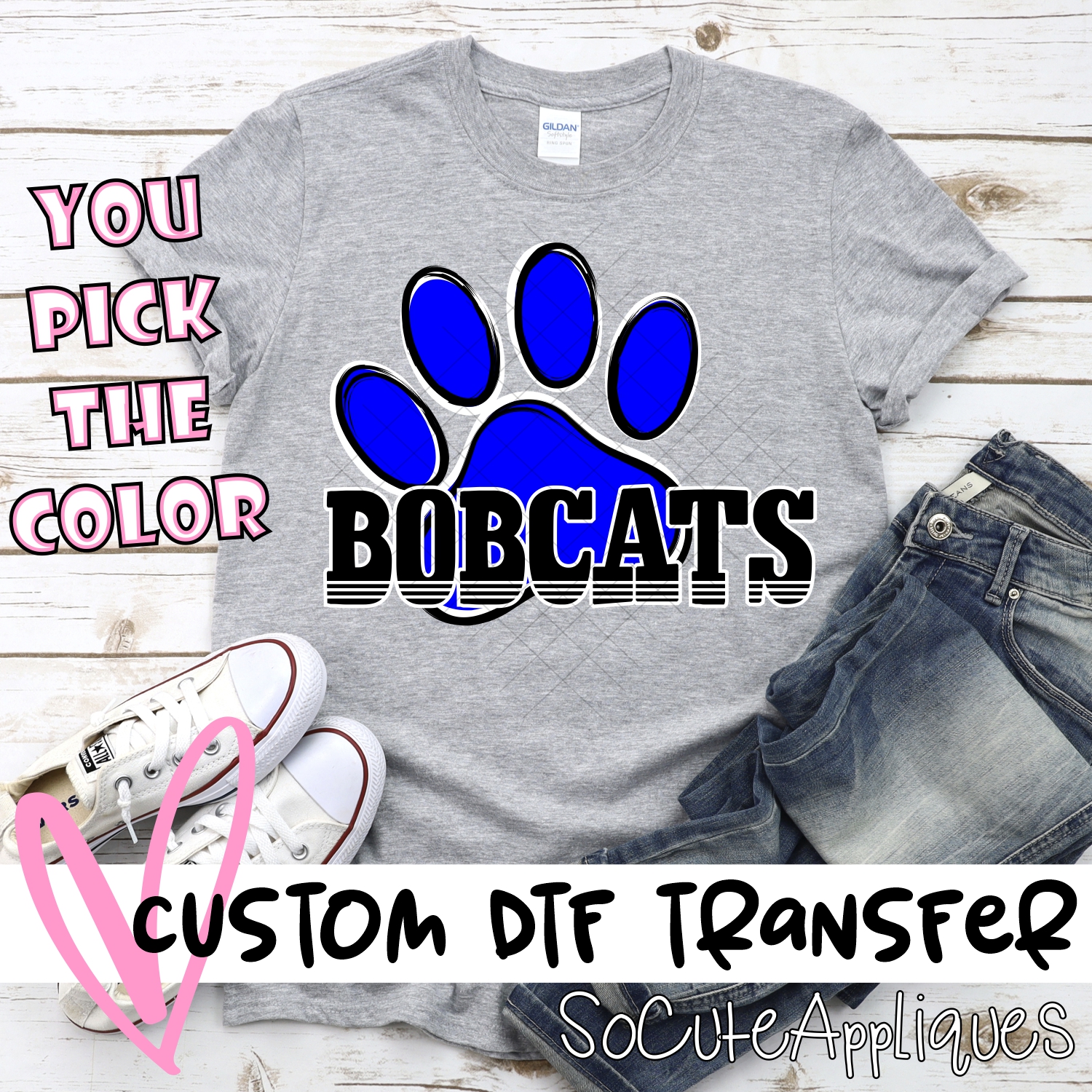 CUSTOM  Bobcats pawprint with word *DTF* Transfer