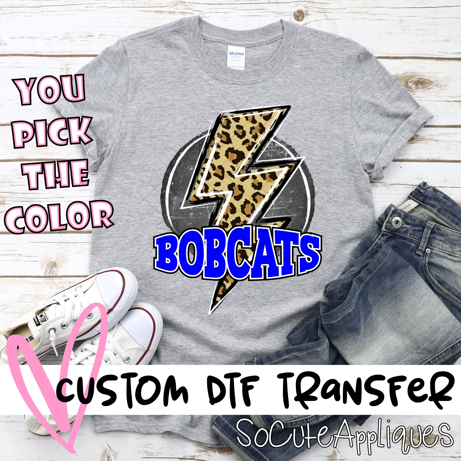 CUSTOM  Bobcats circle with leopard lightning bolt *DTF* Transfer