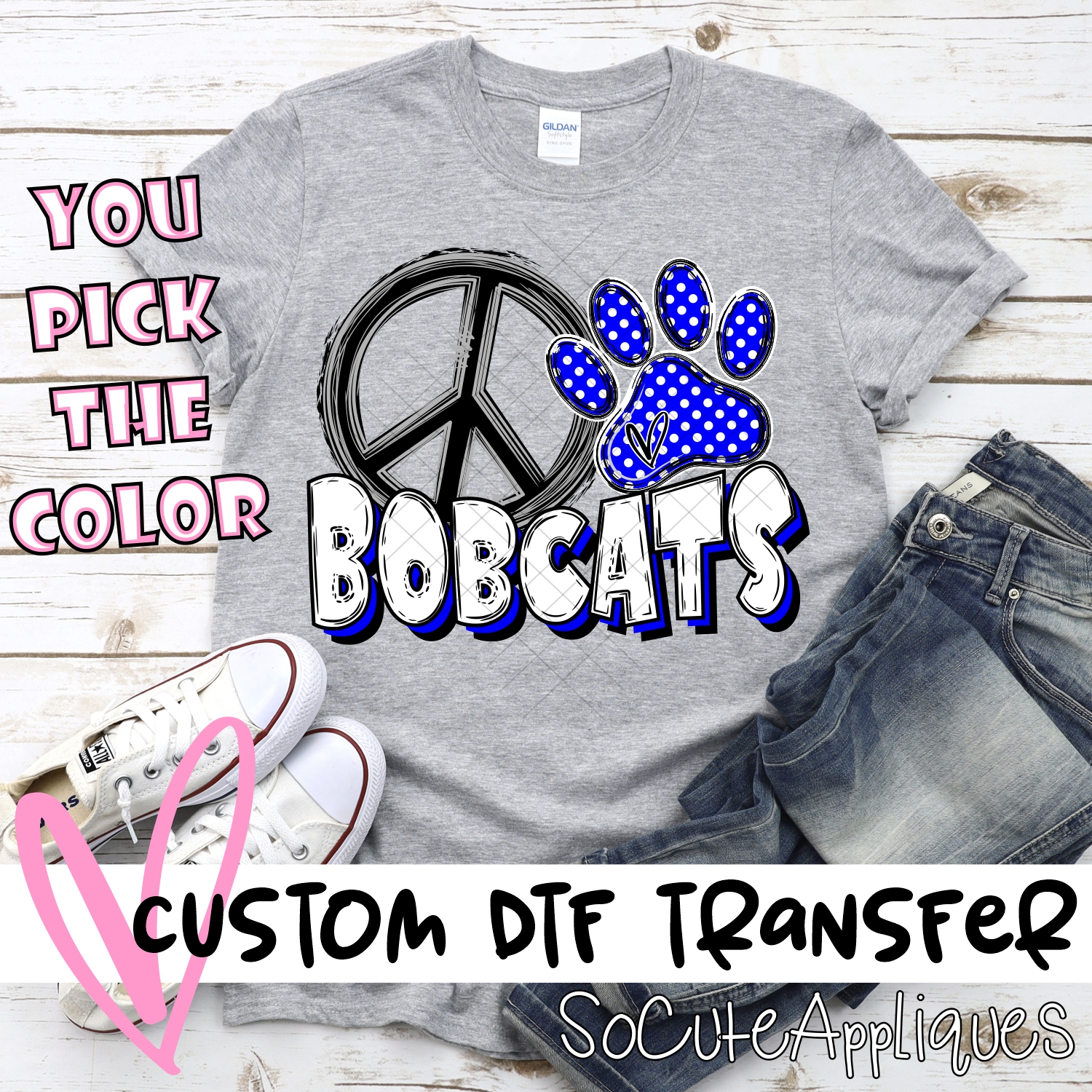 CUSTOM  Peace heart Bobcats *DTF* Transfer