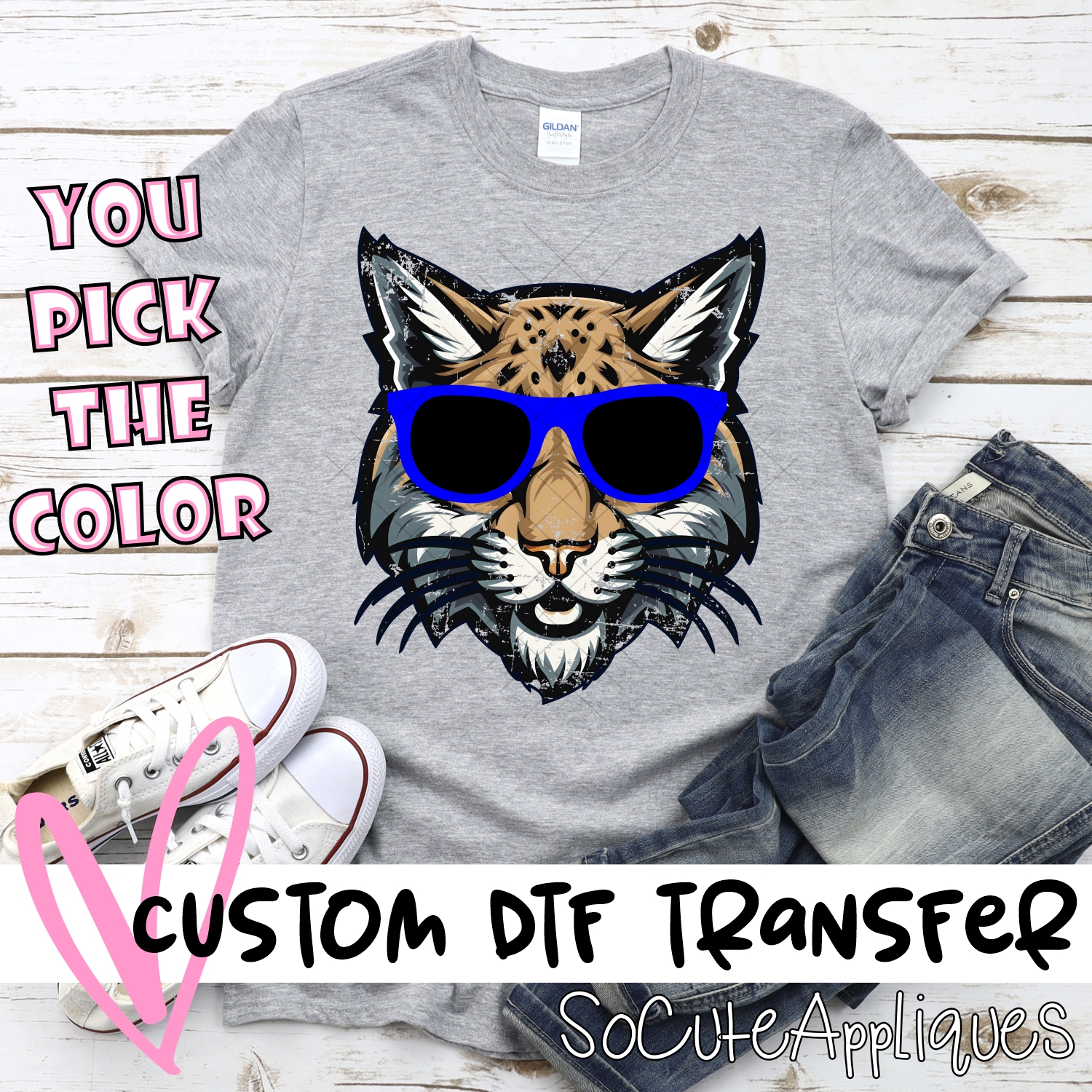 CUSTOM  Bobcat head with sunglasses *DTF* Transfer