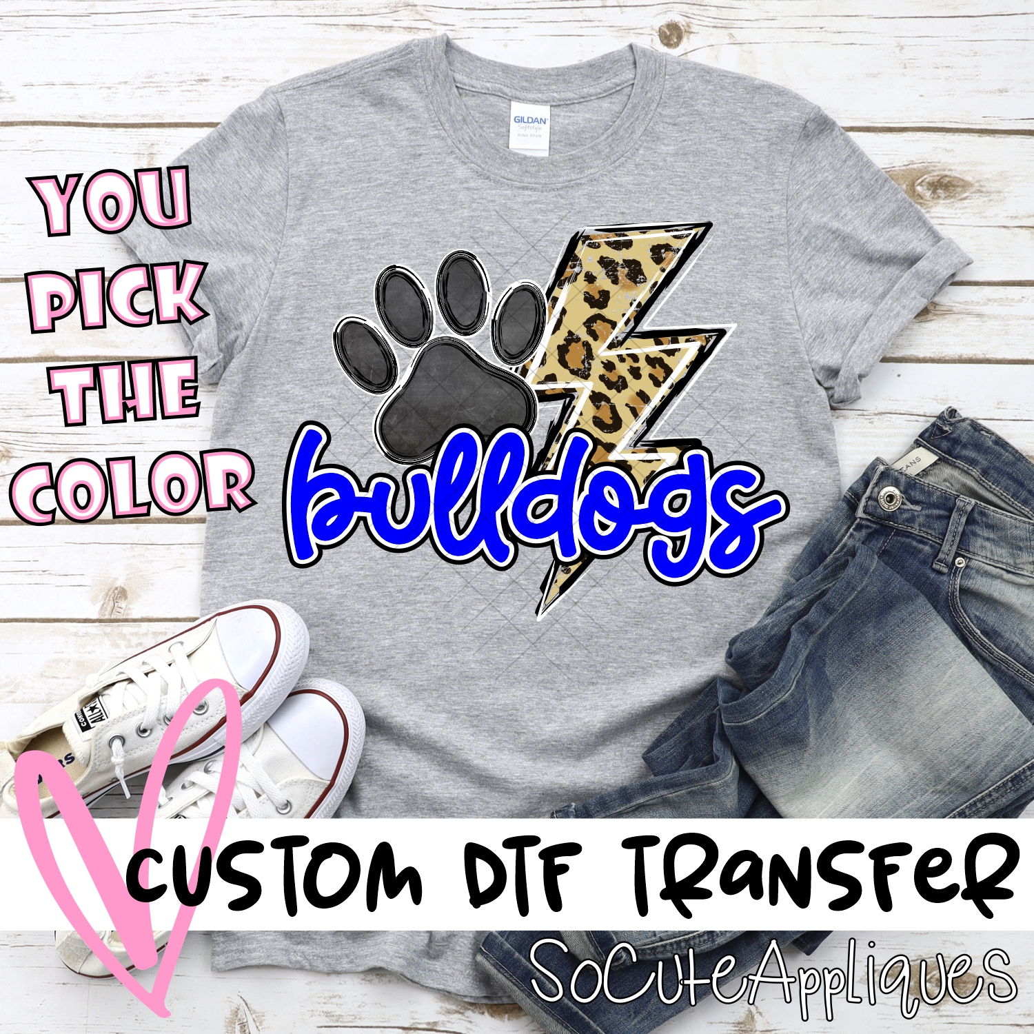 CUSTOM  Bulldogs leopard lightning bolt *DTF* Transfer