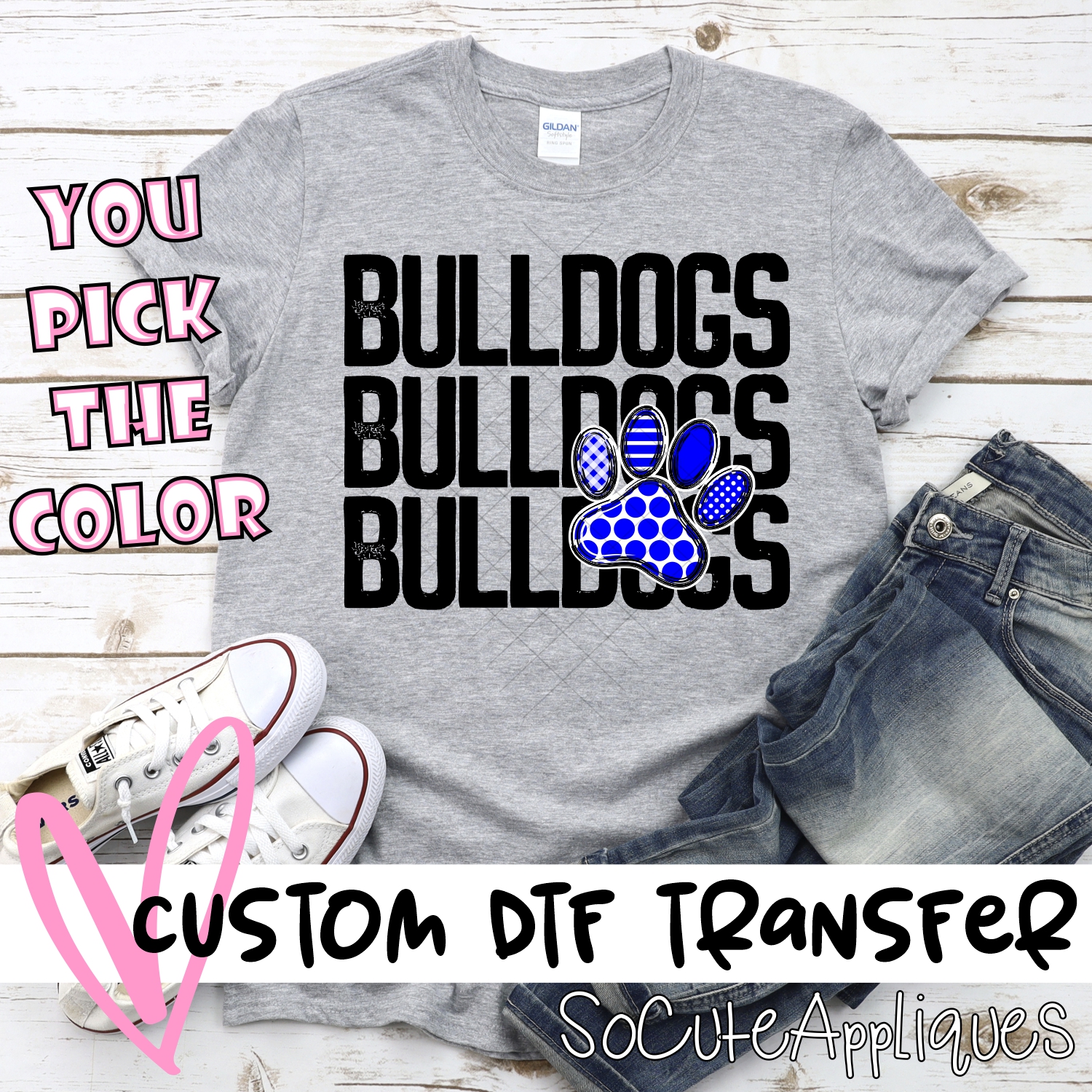CUSTOM  Bulldogs stacked with pawprint *DTF* Transfer