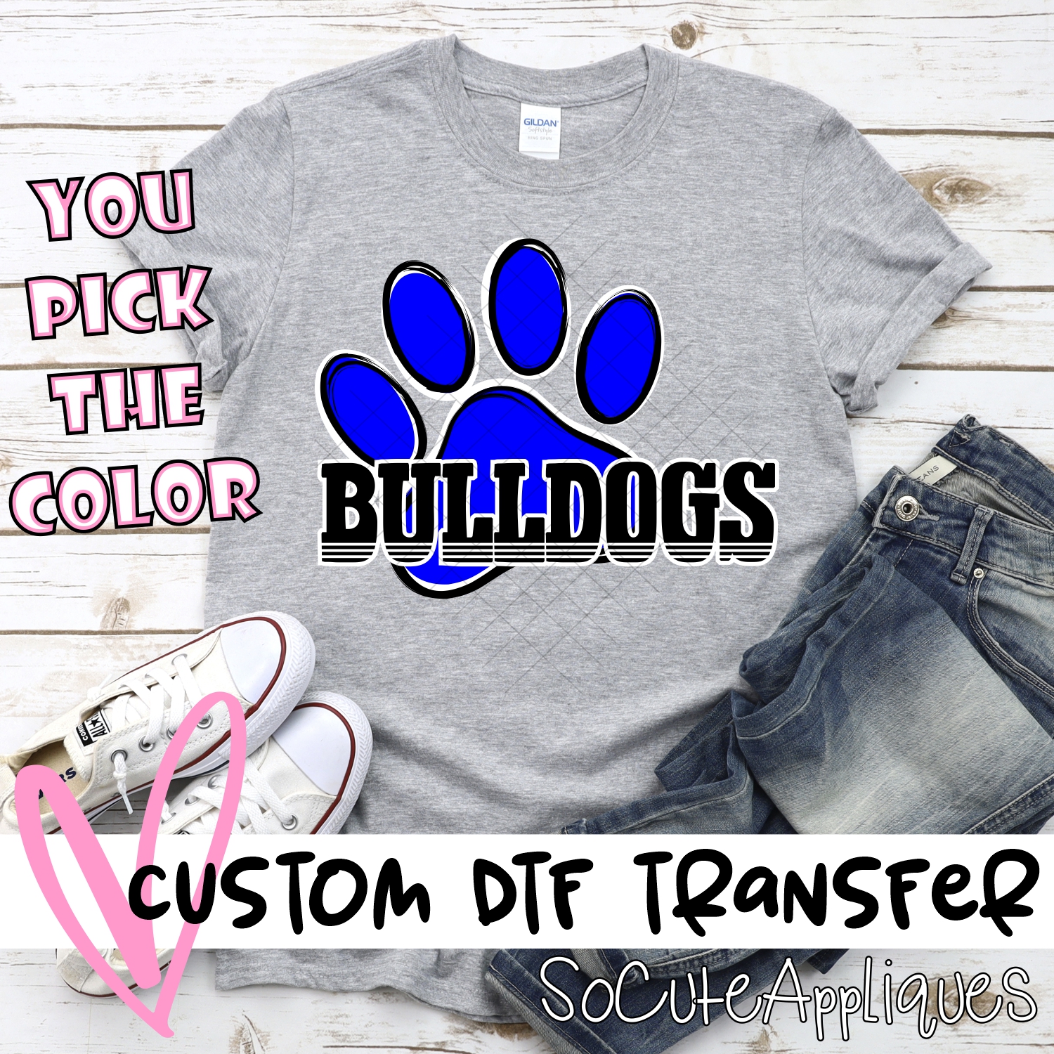 CUSTOM  Bulldogs pawprint with word *DTF* Transfer