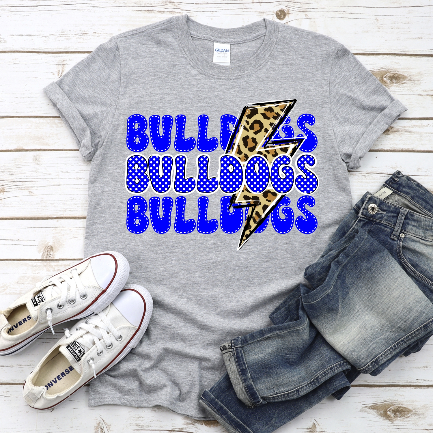 CUSTOM Bulldogs stacked with leopard lightning bolt *DTF* Transfer - Image 2