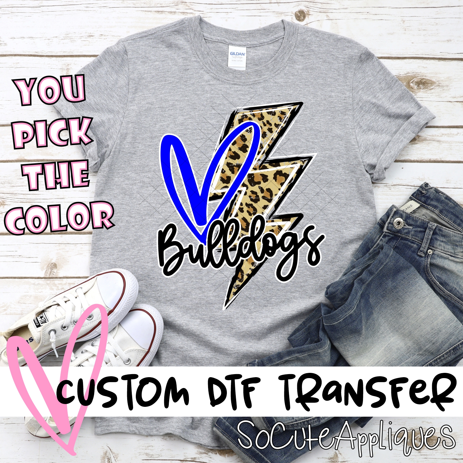 CUSTOM  Bulldogs heart with leopard lightning bolt *DTF* Transfer