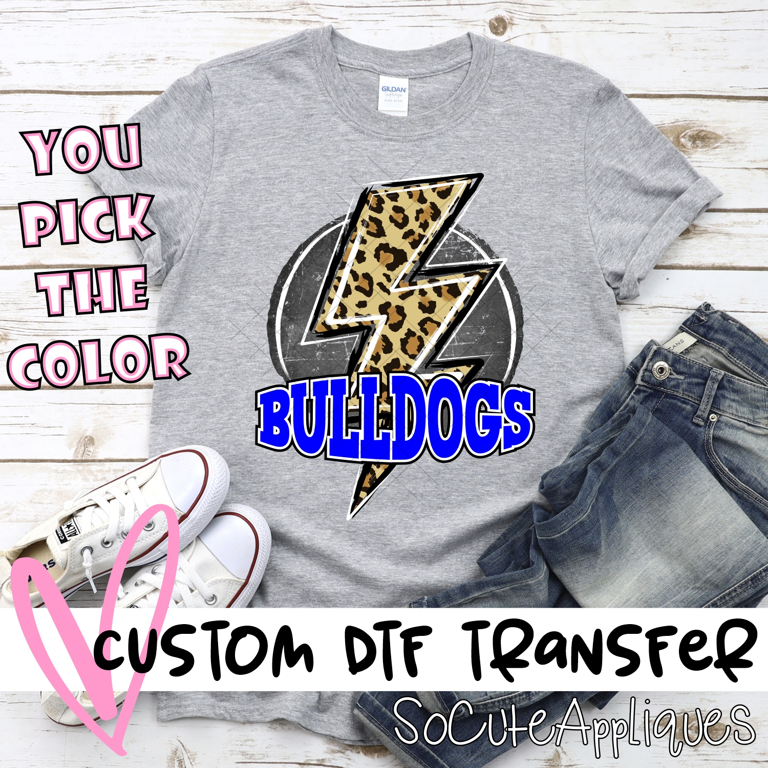 CUSTOM  Bulldogs circle with leopard lightning bolt *DTF* Transfer