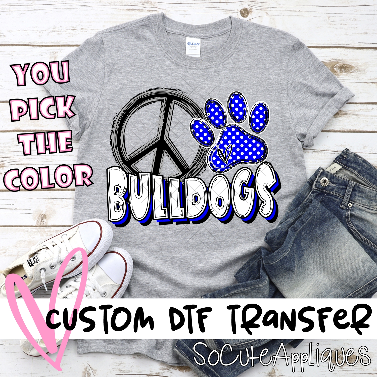 CUSTOM  Peace heart Bulldogs *DTF* Transfer