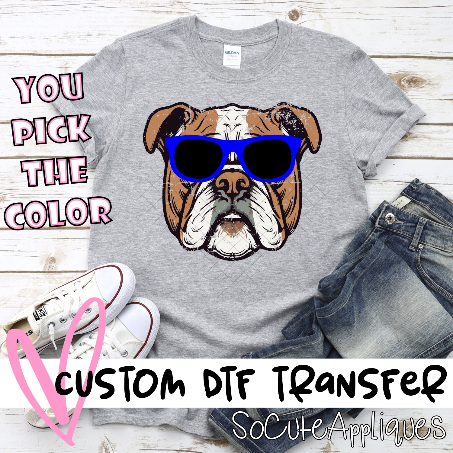 CUSTOM  Bulldog head with sunglasses *DTF* Transfer