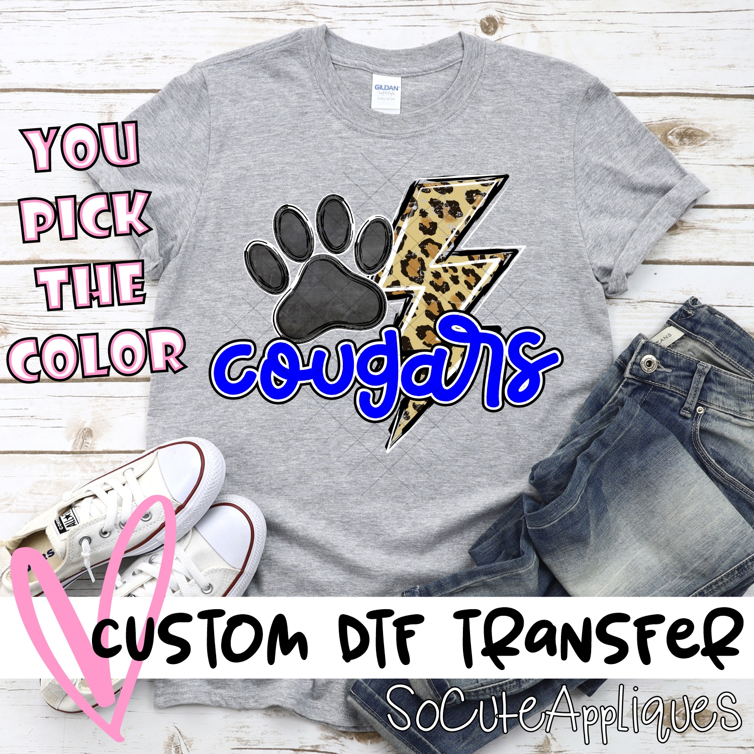 CUSTOM  Cougars leopard lightning bolt *DTF* Transfer