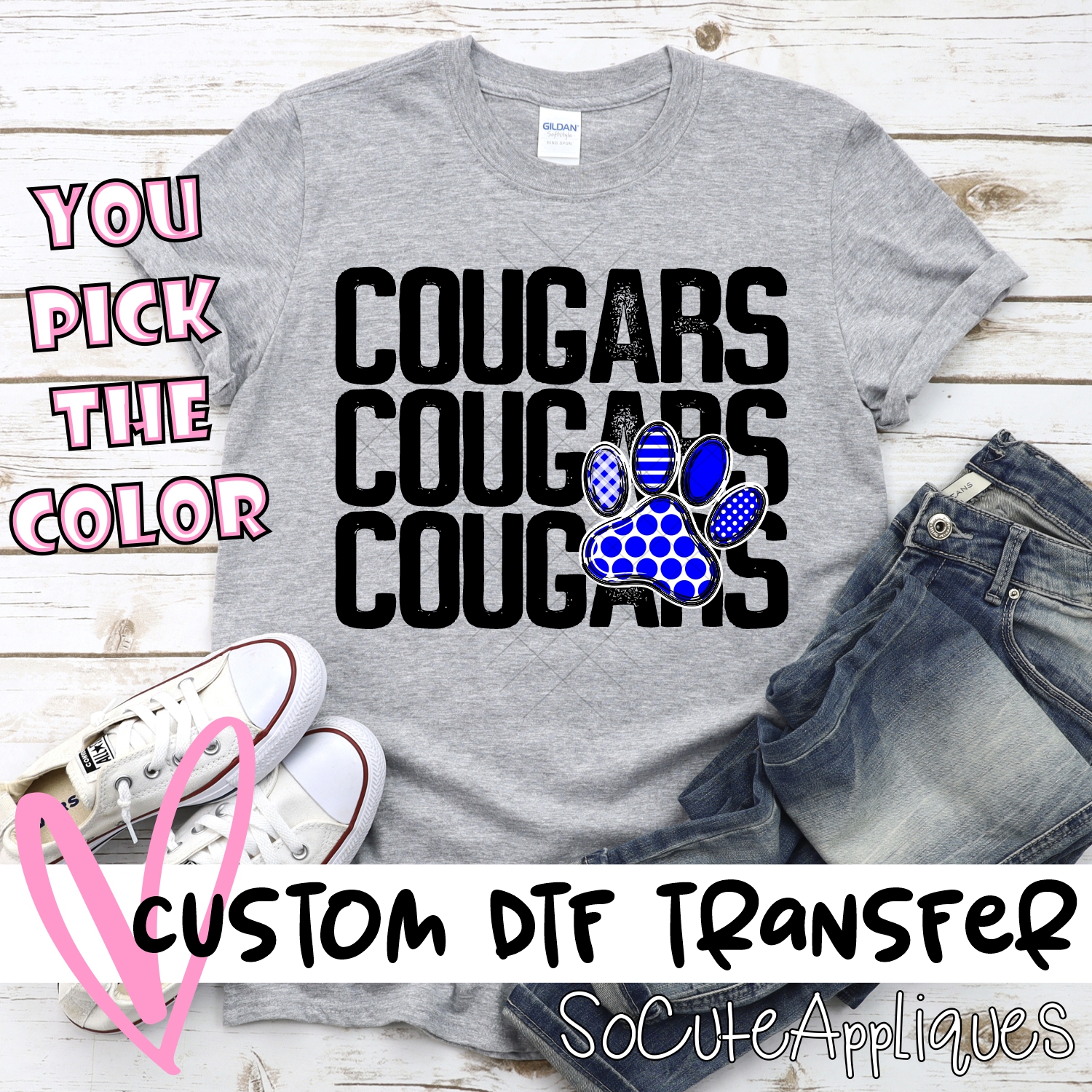 CUSTOM  Cougars stacked with pawprint *DTF* Transfer