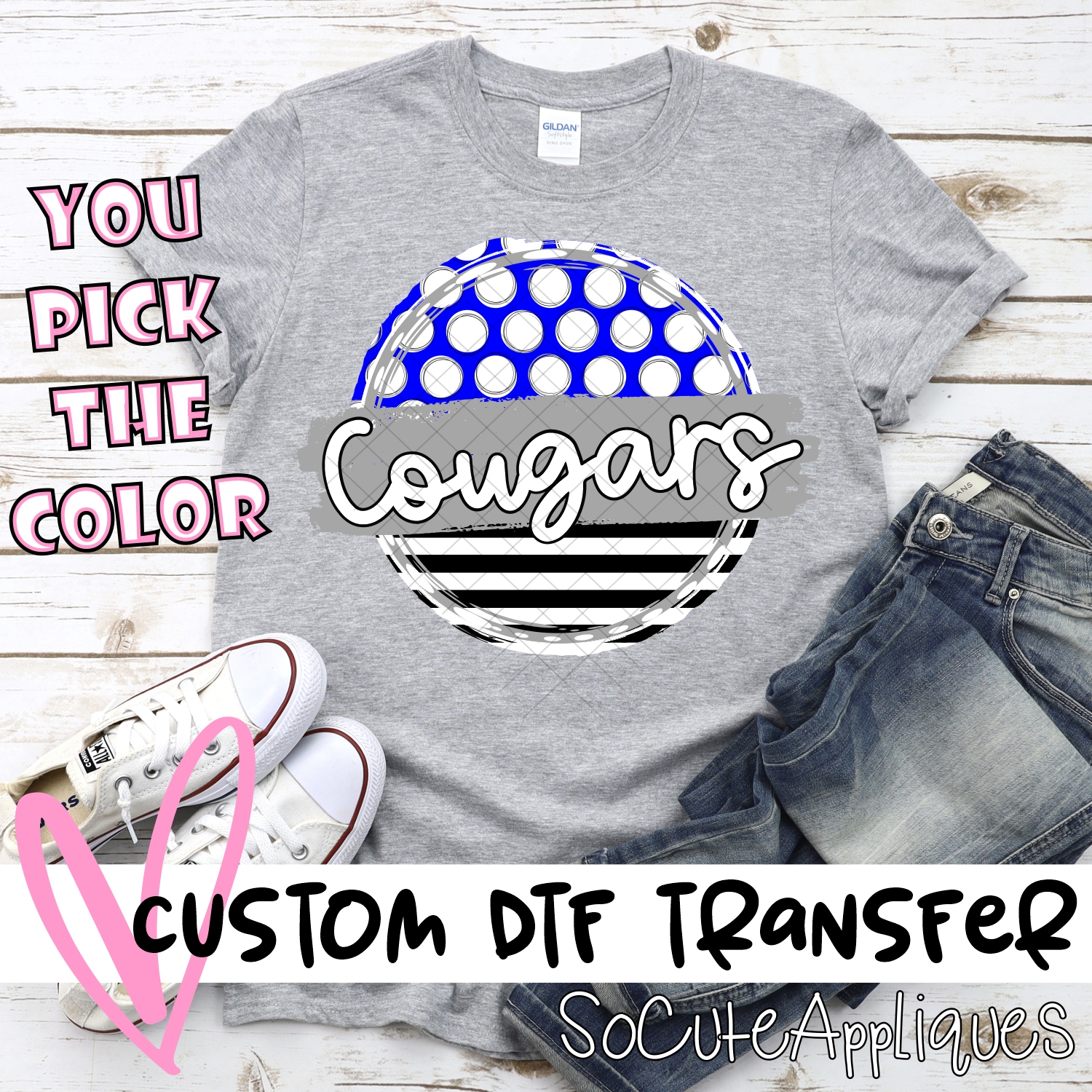 CUSTOM  Cougars polka dot stripe circle *DTF* Transfer