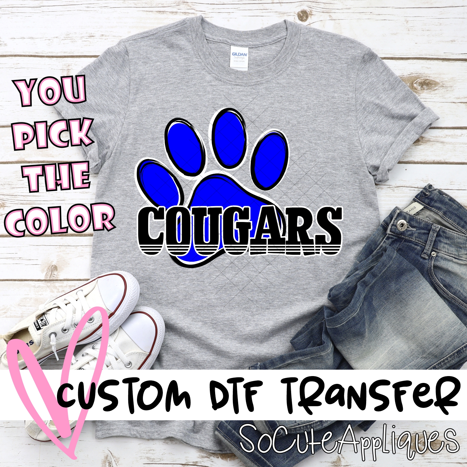CUSTOM  Cougars pawprint with word *DTF* Transfer