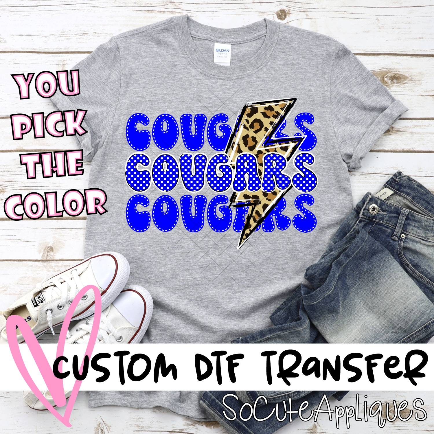 CUSTOM  Cougars stacked with leopard lightning bolt *DTF* Transfer