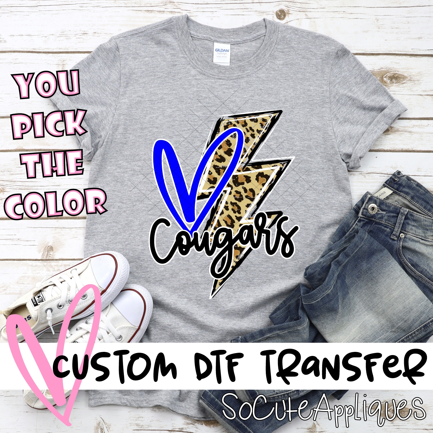 CUSTOM  Cougars heart with leopard lightning bolt *DTF* Transfer