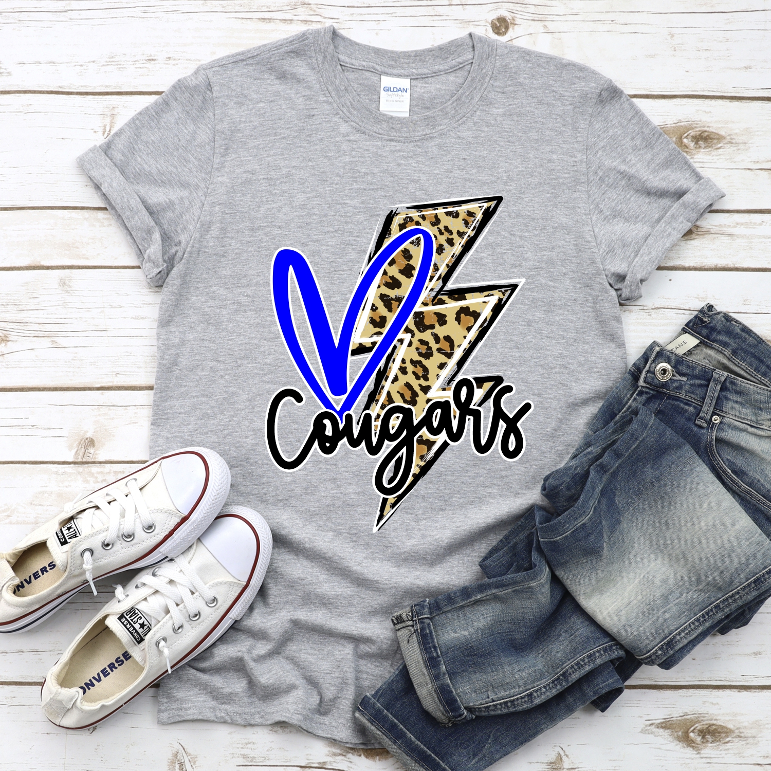 CUSTOM Cougars heart with leopard lightning bolt *DTF* Transfer - Image 2