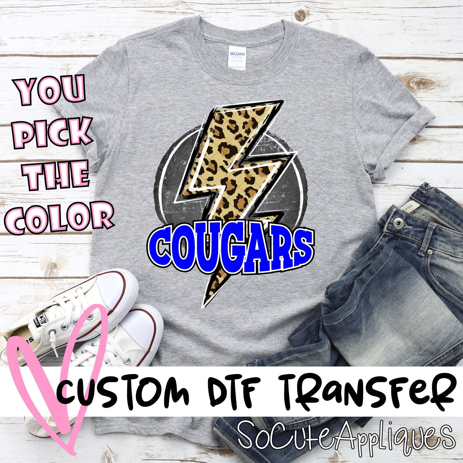 CUSTOM  Cougars circle with leopard lightning bolt *DTF* Transfer