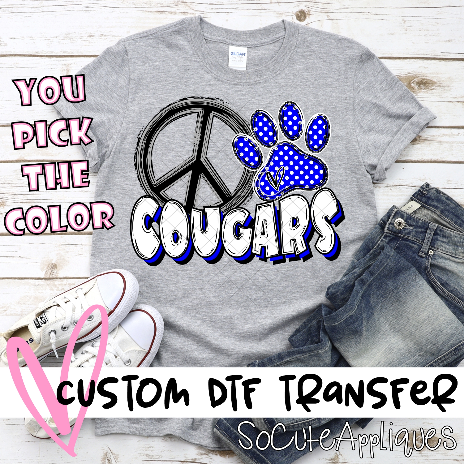 CUSTOM  Peace heart Cougars *DTF* Transfer