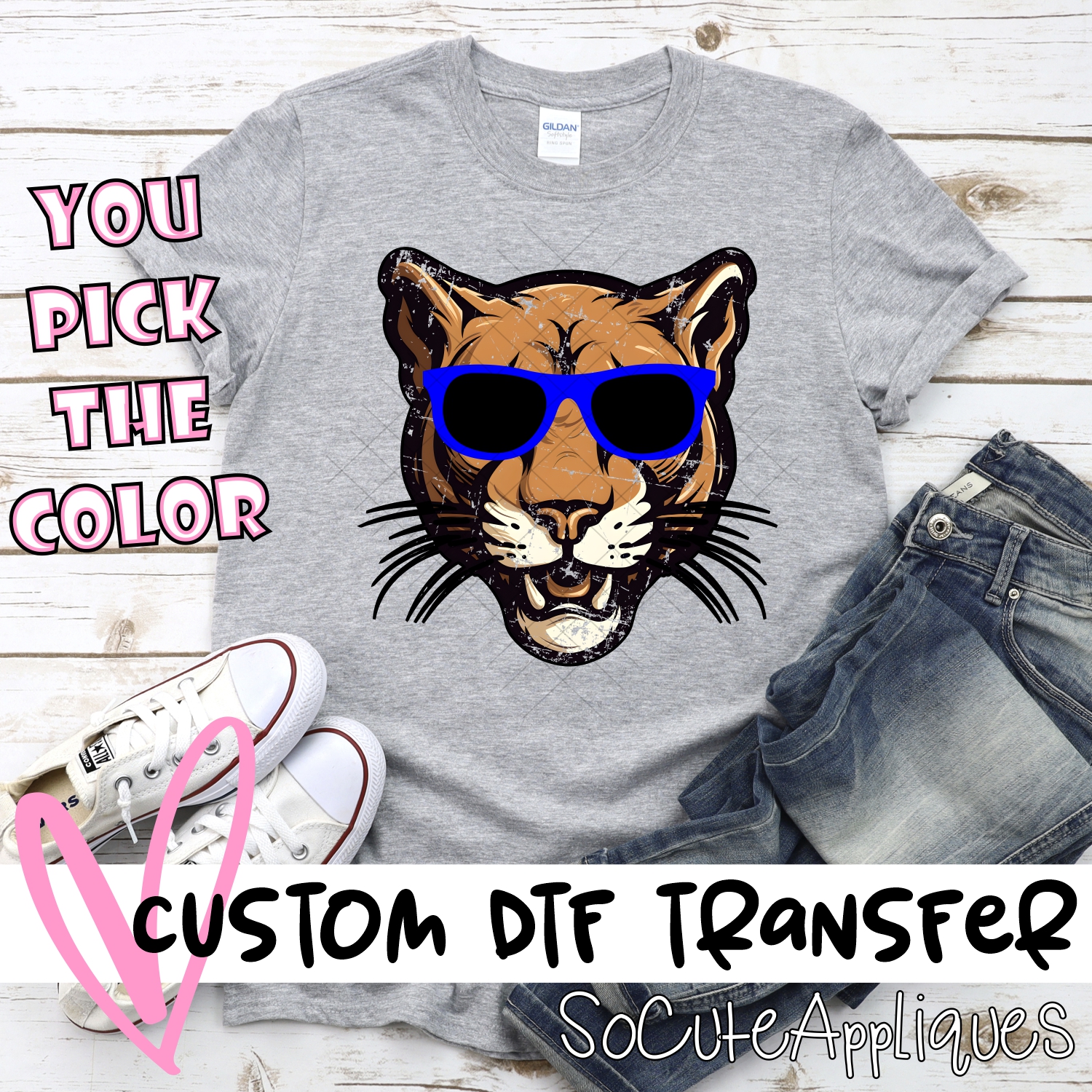 CUSTOM  Cougar head with sunglasses *DTF* Transfer