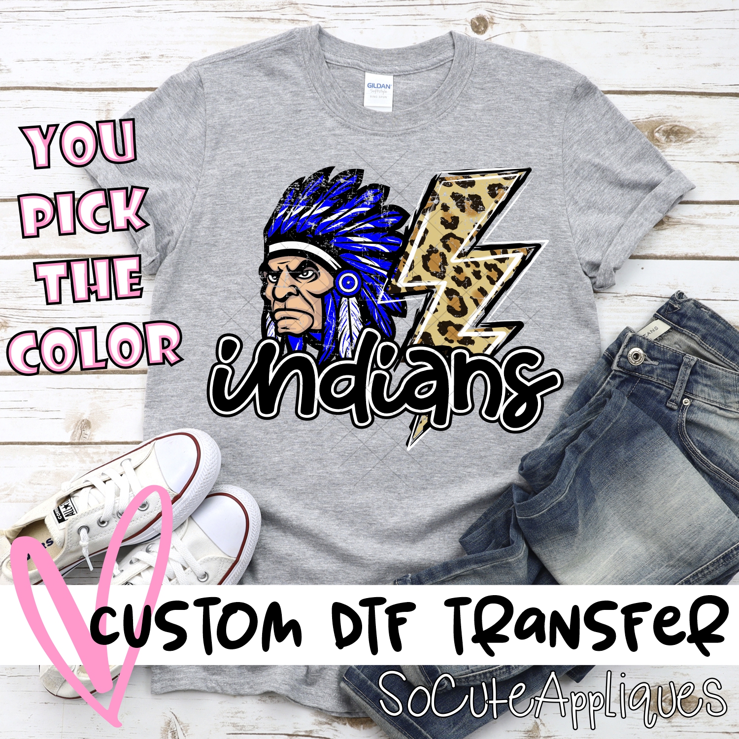 CUSTOM  Indians leopard lightning bolt *DTF* Transfer