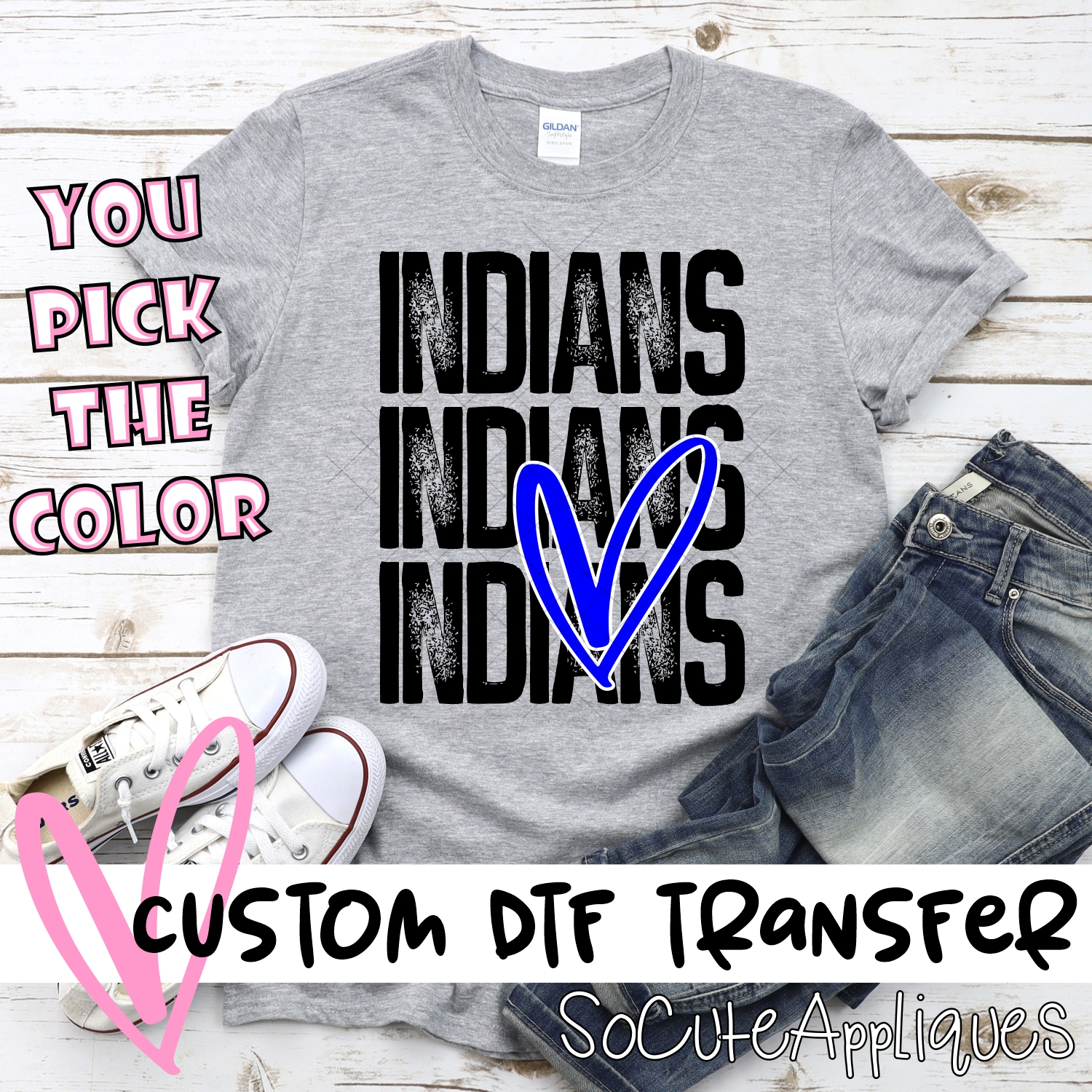 CUSTOM  Indians stacked with heart *DTF* Transfer