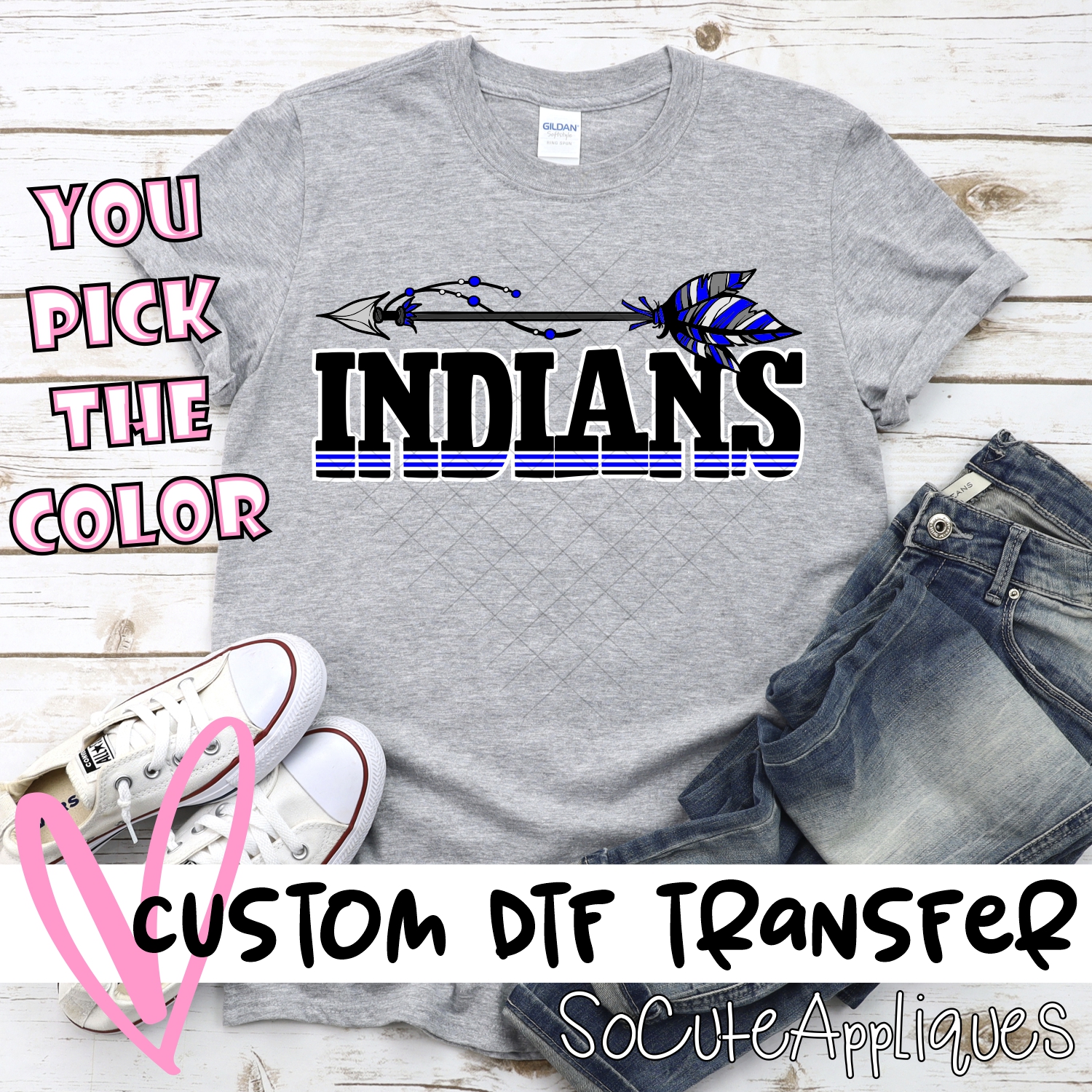 CUSTOM  Indians arrow with word *DTF* Transfer