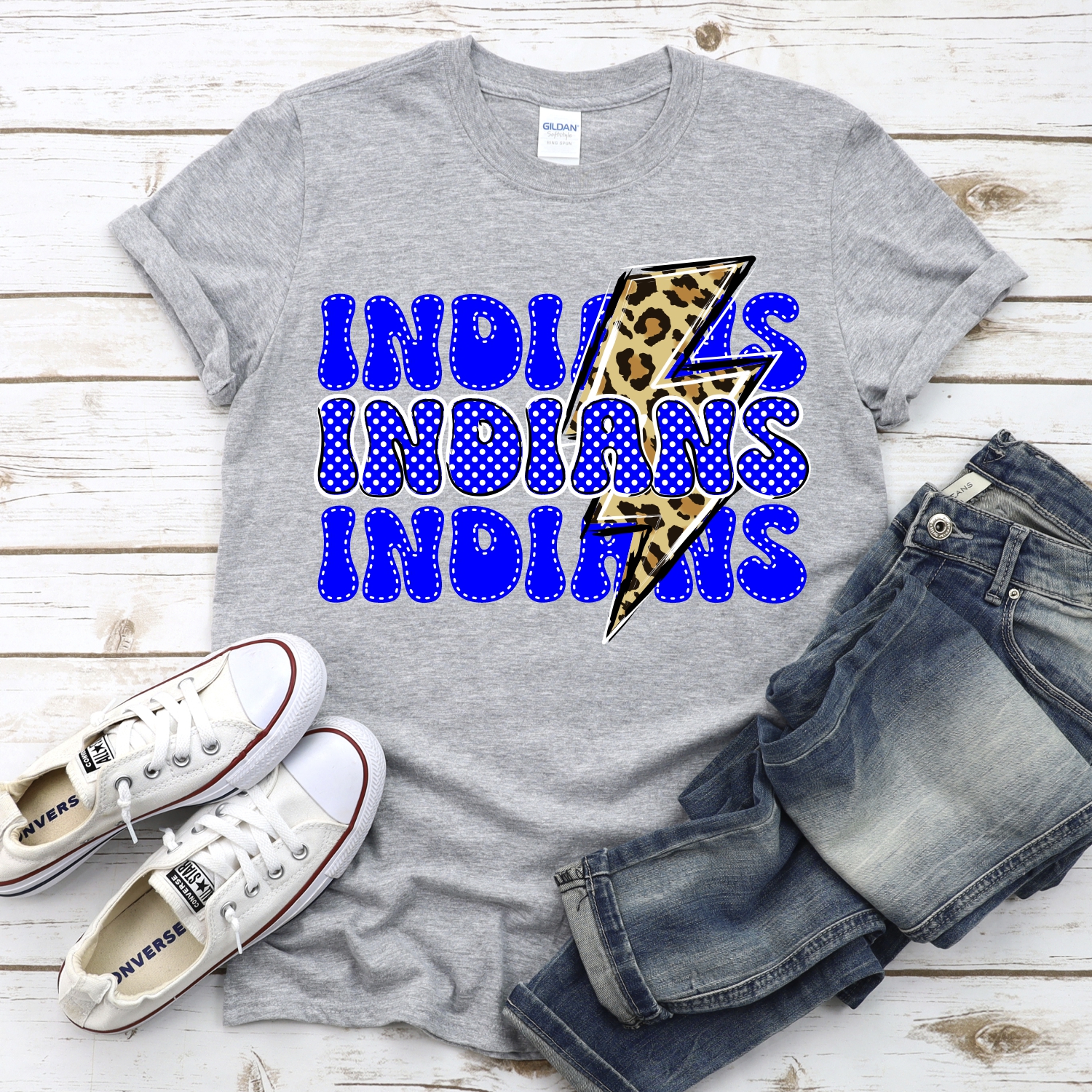 CUSTOM Indians stacked with leopard lightning bolt *DTF* Transfer - Image 2