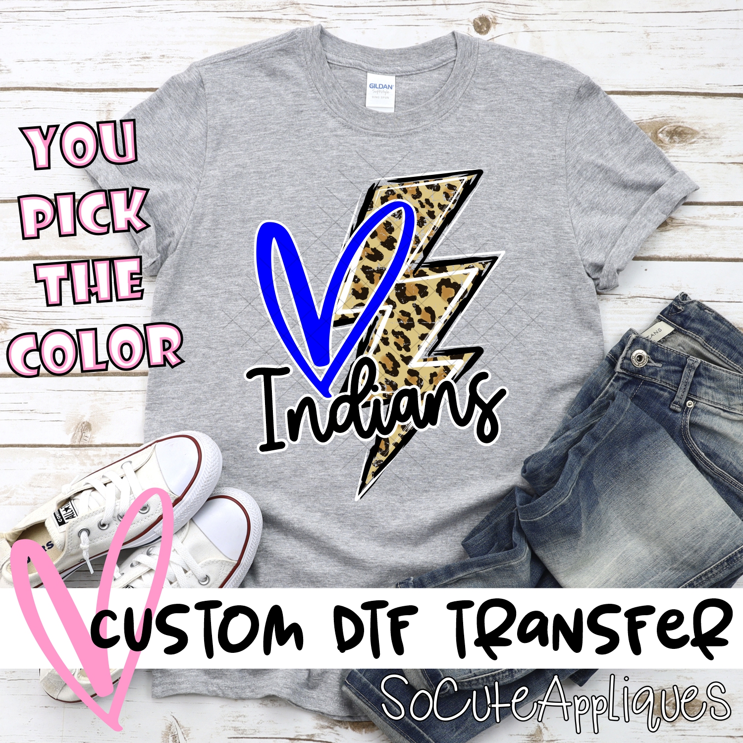 CUSTOM  Indians heart with leopard lightning bolt *DTF* Transfer