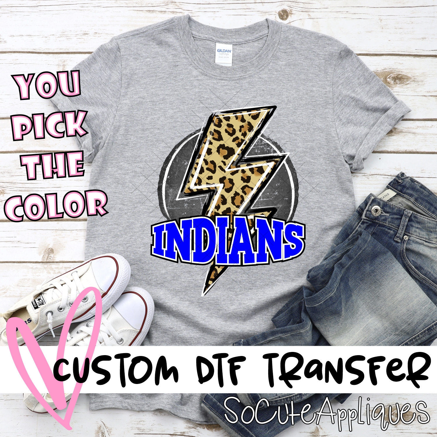 CUSTOM  Indians circle with leopard lightning bolt *DTF* Transfer