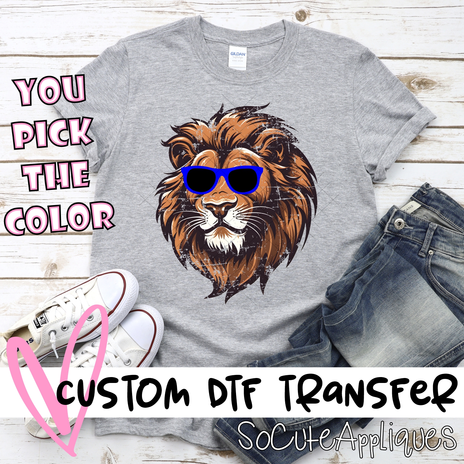 CUSTOM  Lion head with sunglasses *DTF* Transfer