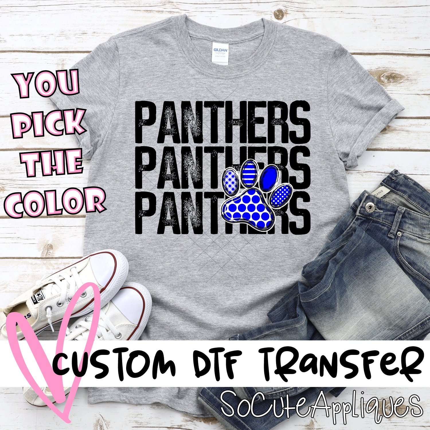 CUSTOM  Panthers stacked with pawprint *DTF* Transfer