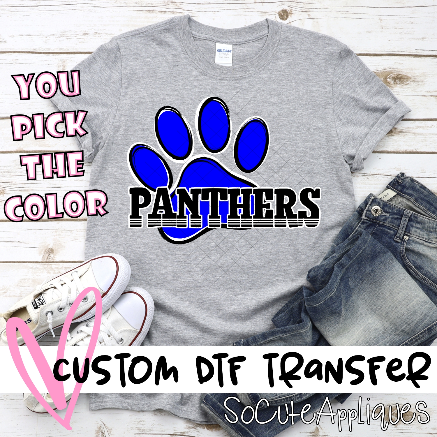CUSTOM Panthers pawprint with word *DTF* Transfer