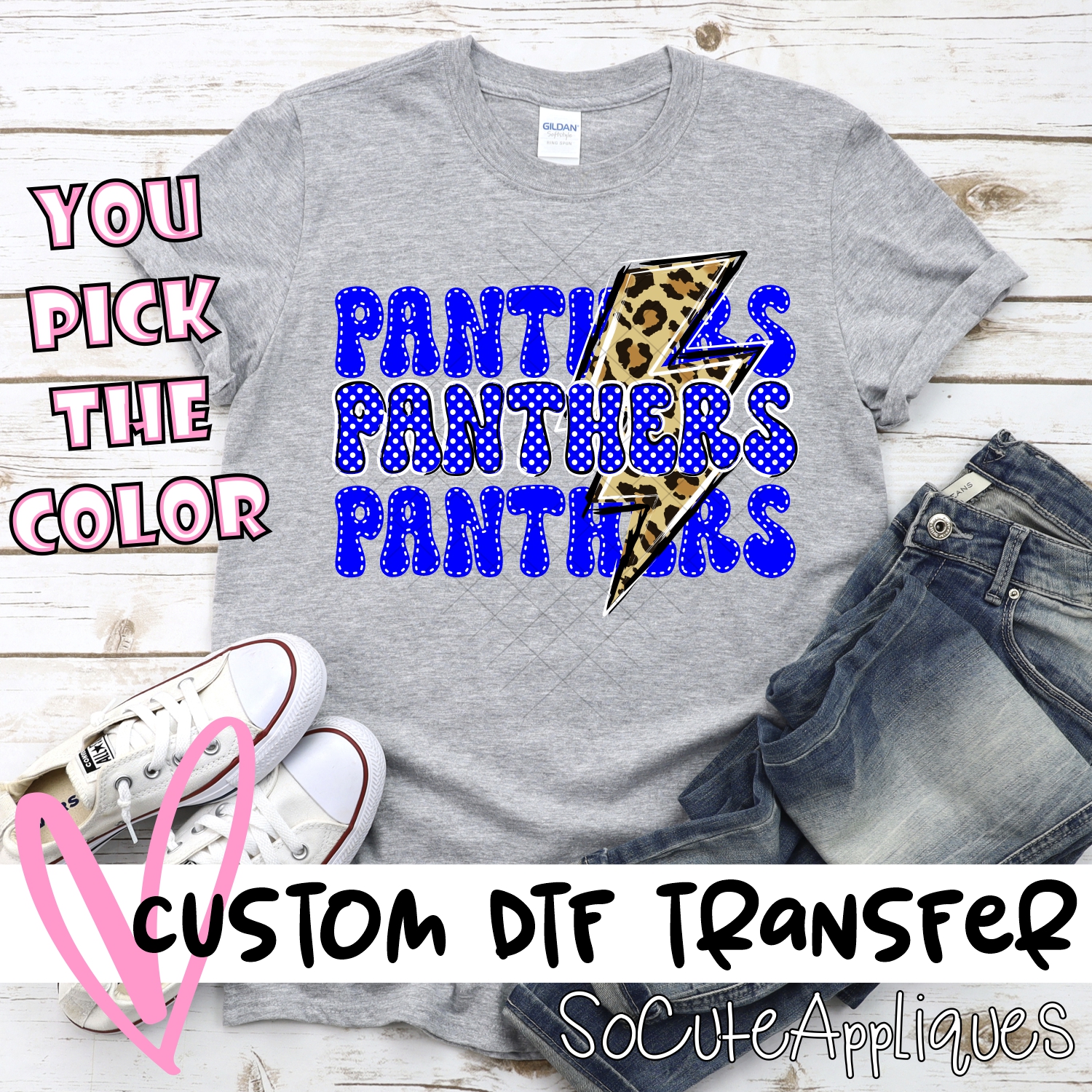 CUSTOM  Panthers stacked with leopard lightning bolt *DTF* Transfer