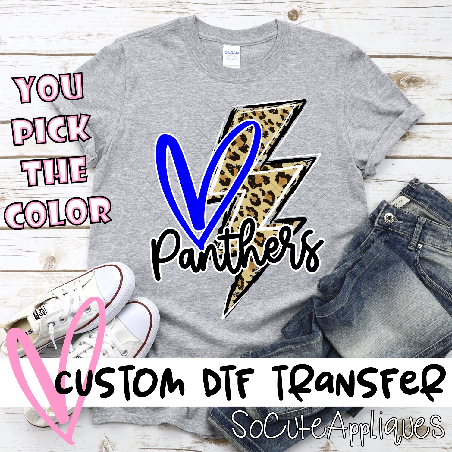 CUSTOM  Panthers heart with leopard lightning bolt *DTF* Transfer