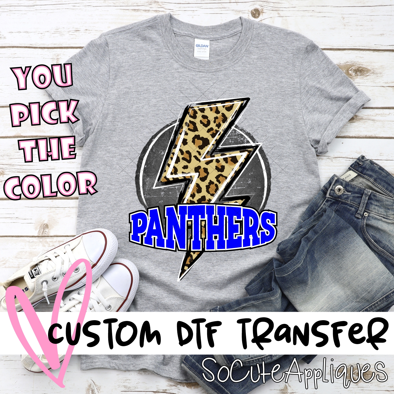 CUSTOM  Panthers circle with leopard lightning bolt *DTF* Transfer