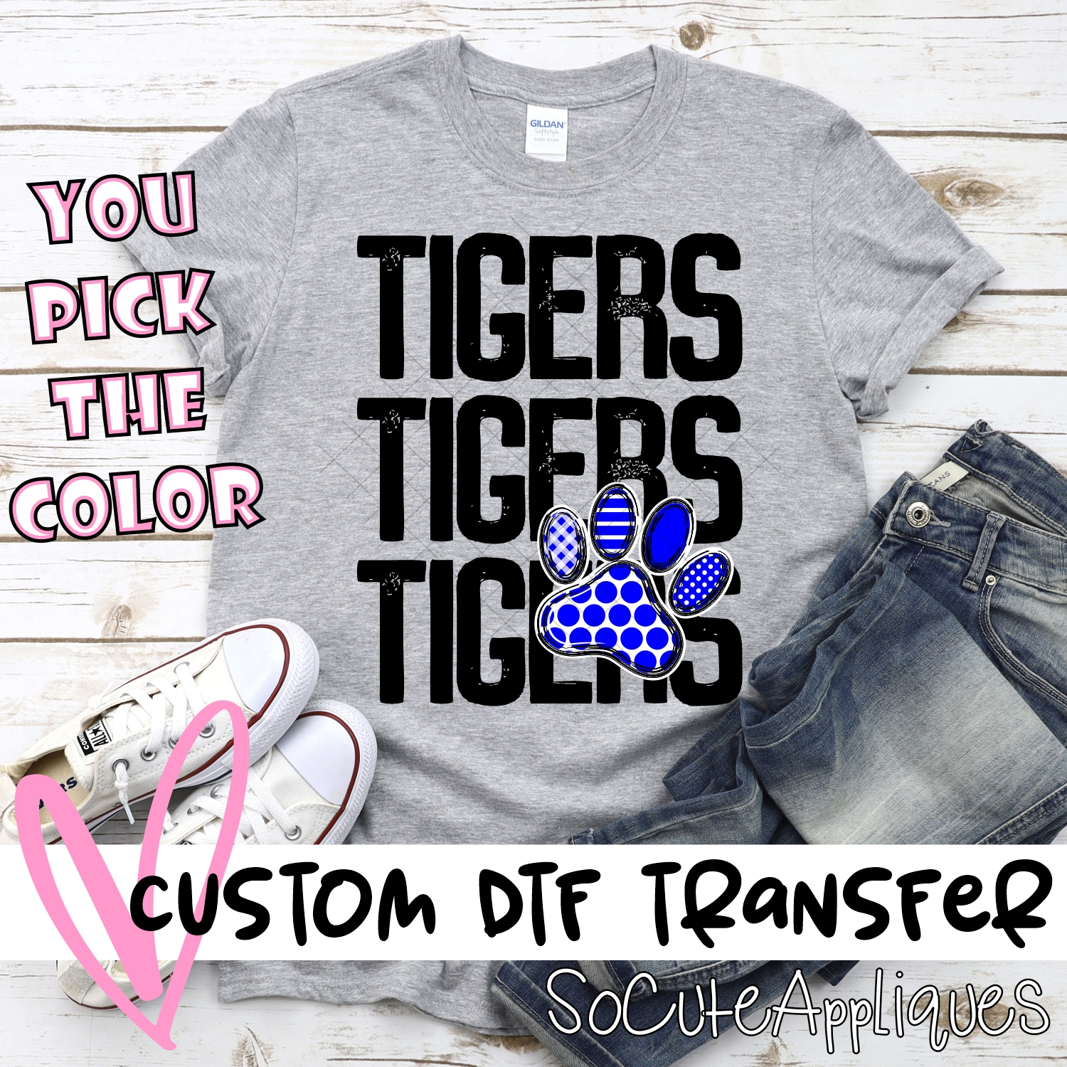 CUSTOM  Tigers stacked with pawprint *DTF* Transfer