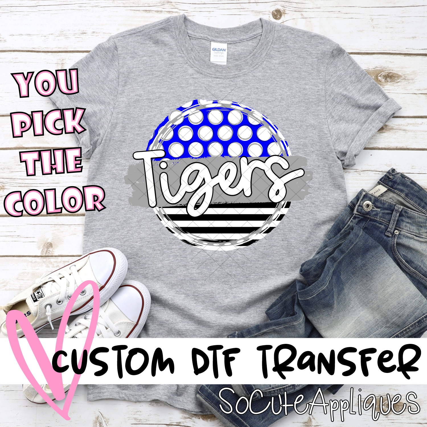 CUSTOM  Tigers polka dot stripe circle *DTF* Transfer
