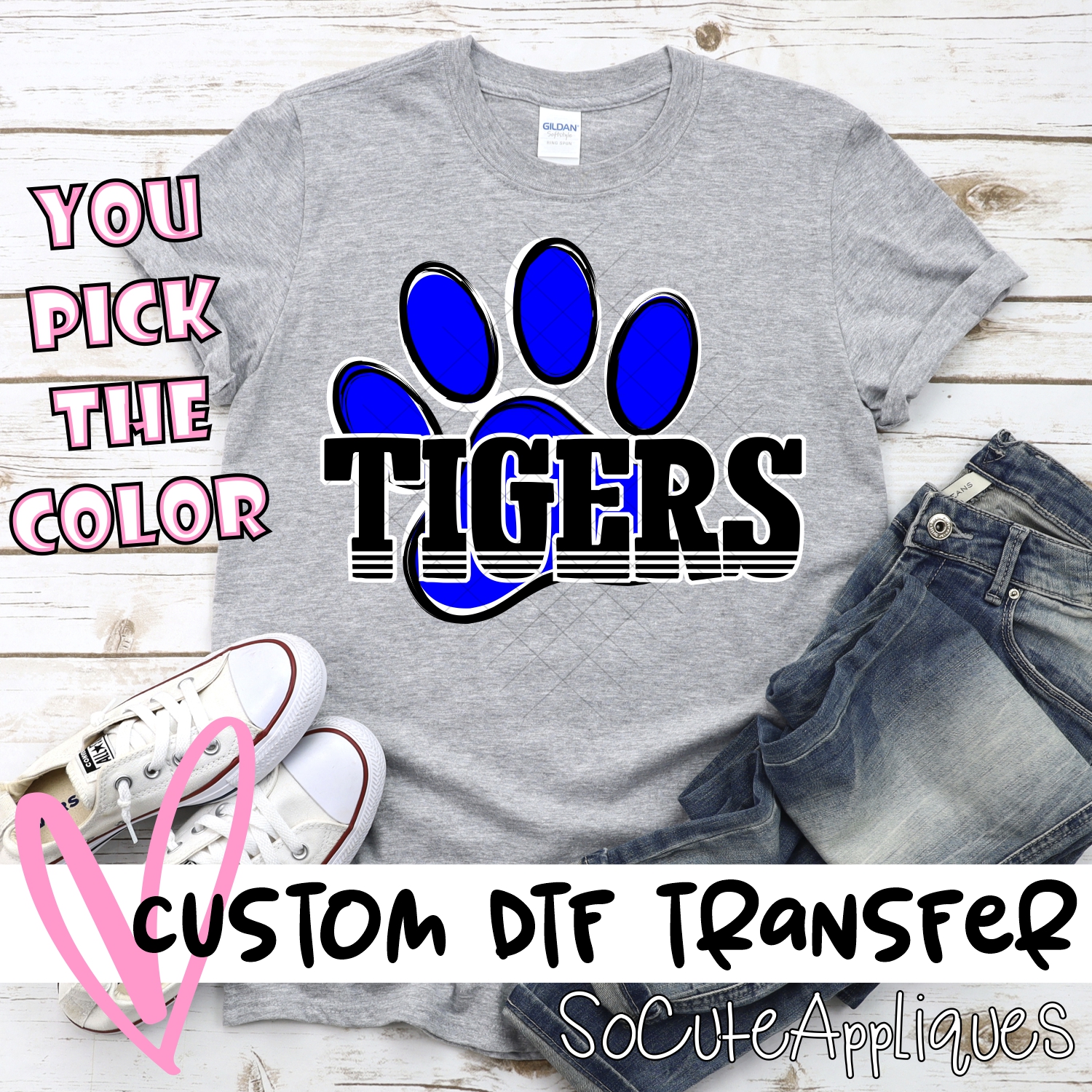 CUSTOM  Tigers pawprint with word *DTF* Transfer