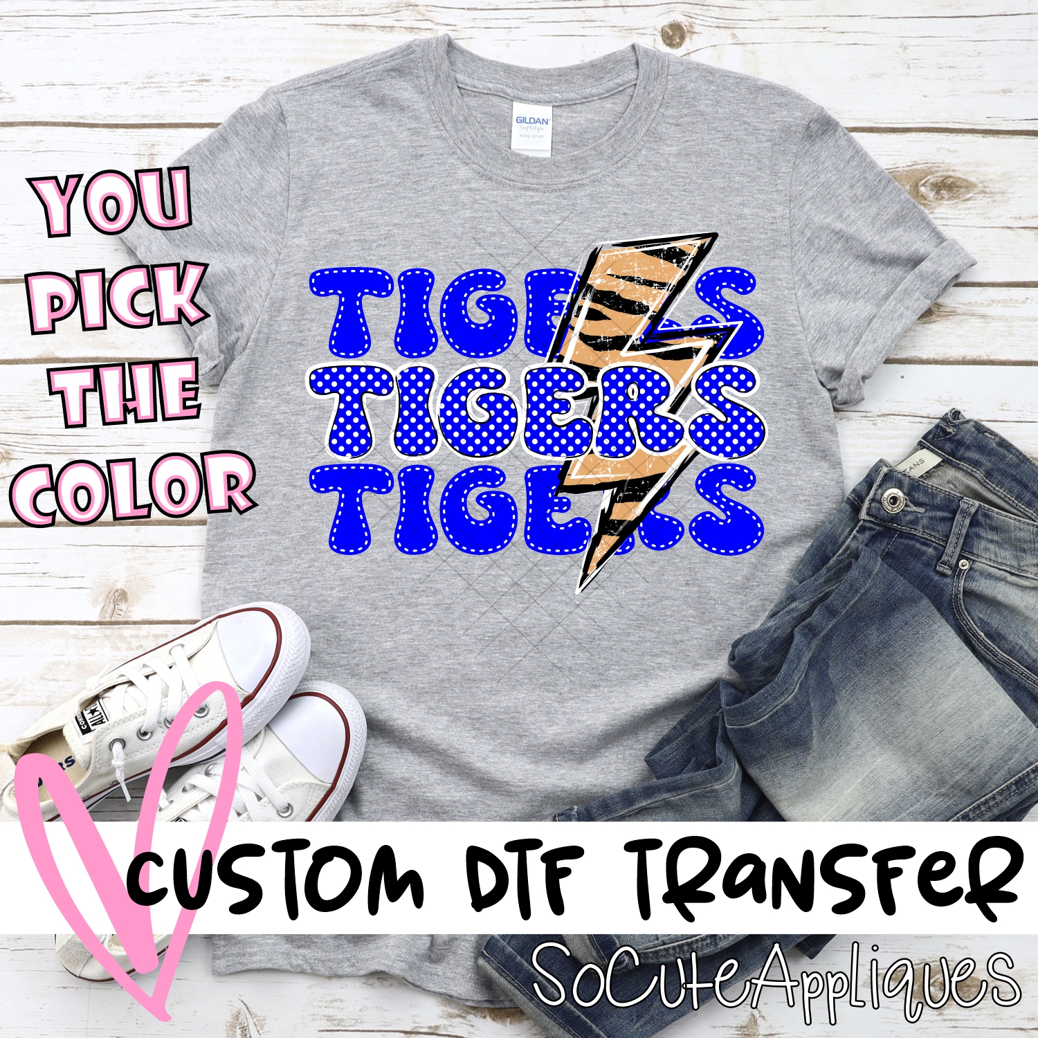CUSTOM  Tigers stacked with striped lightning bolt *DTF* Transfer