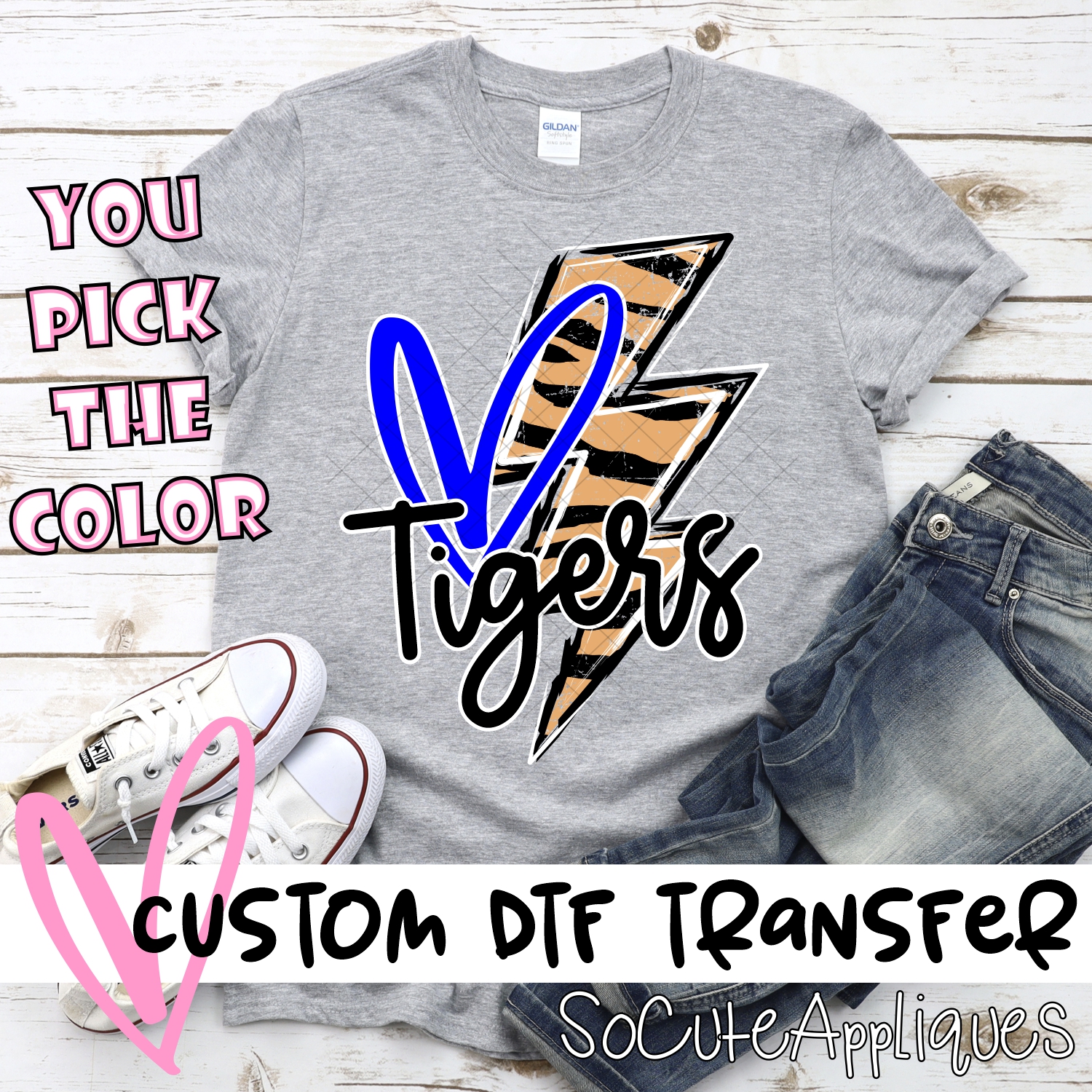 CUSTOM  Tigers heart with striped lightning bolt *DTF* Transfer