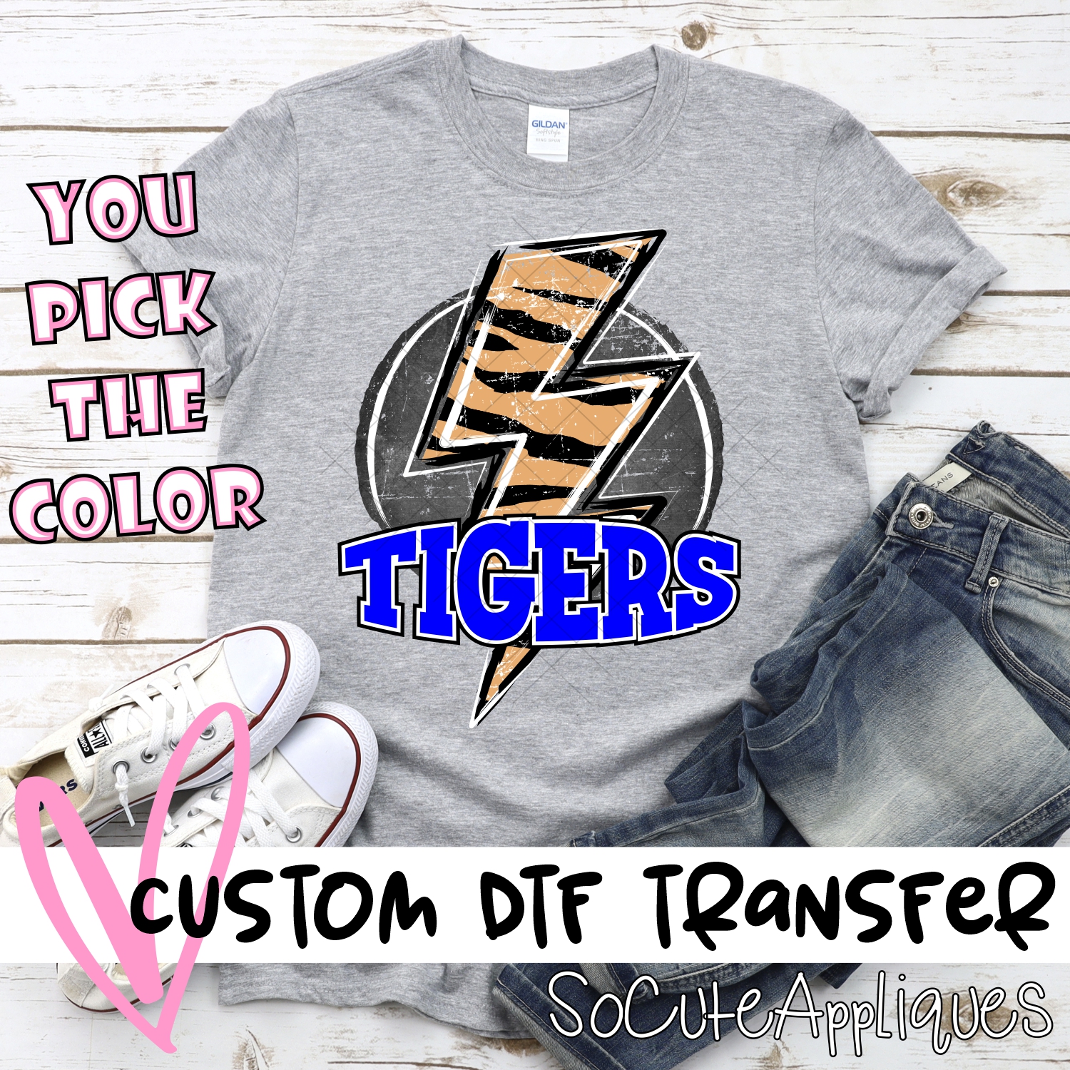 CUSTOM  Tigers circle with striped lightning bolt *DTF* Transfer