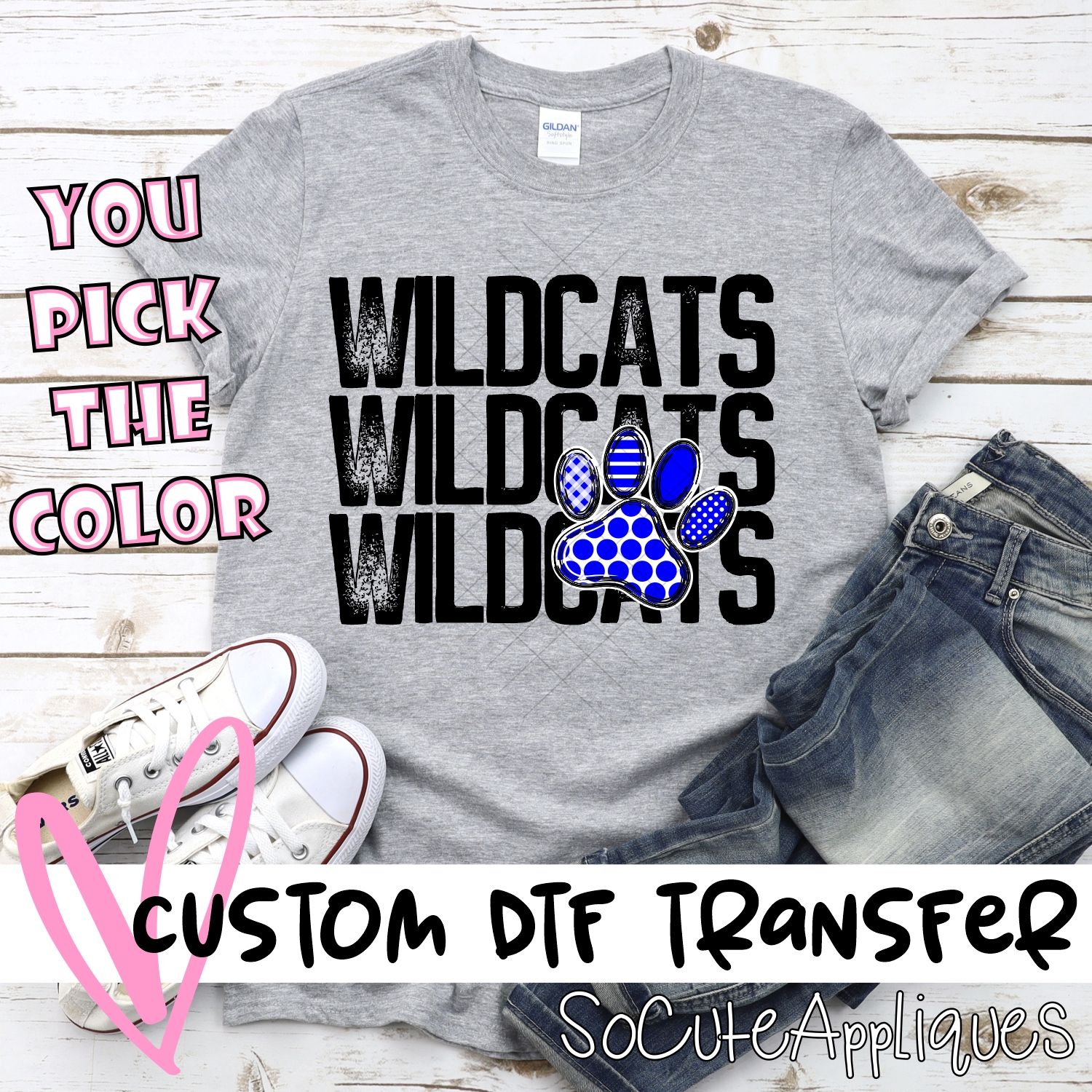 CUSTOM  Wildcats stacked with pawprint *DTF* Transfer