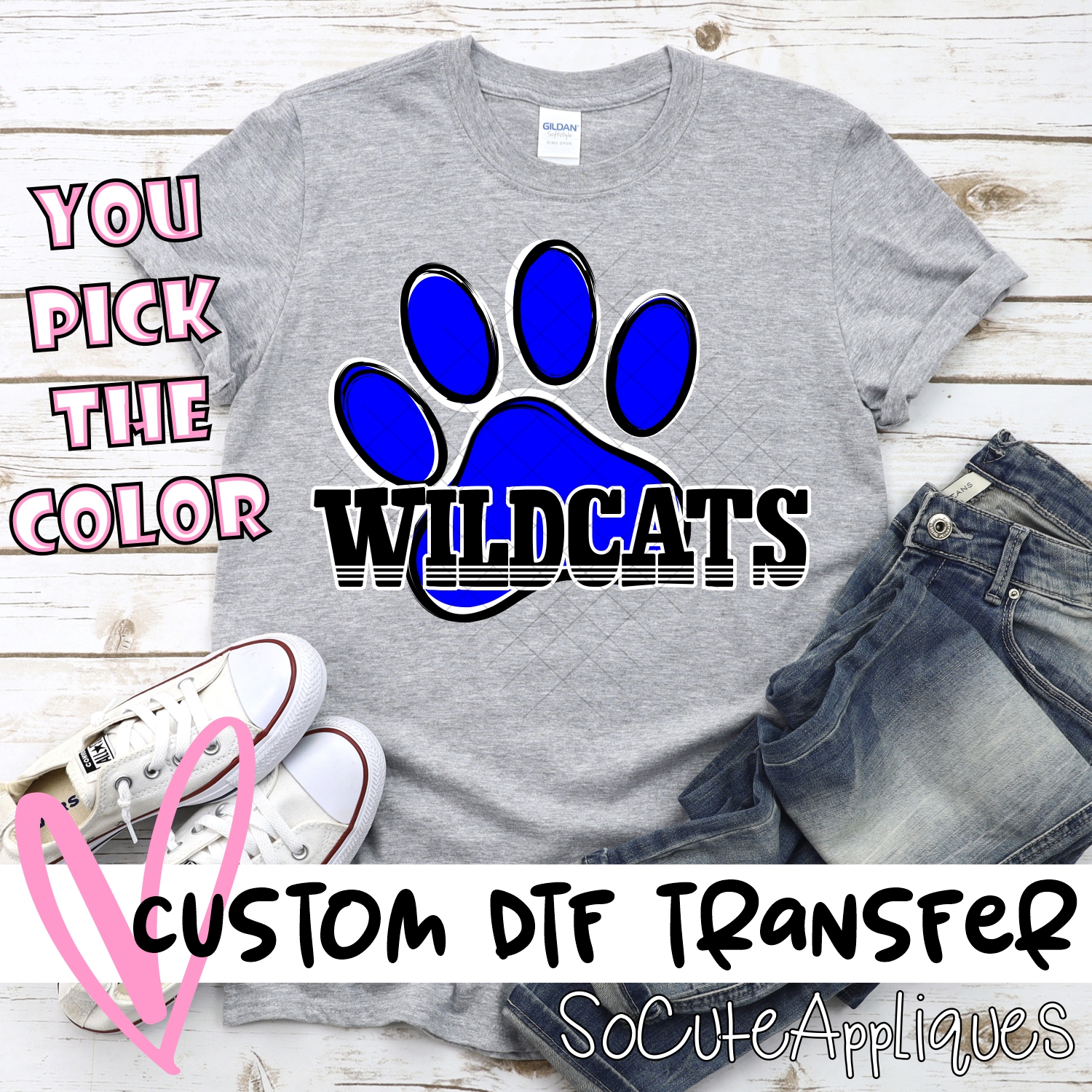 CUSTOM  Wildcats pawprint with word *DTF* Transfer