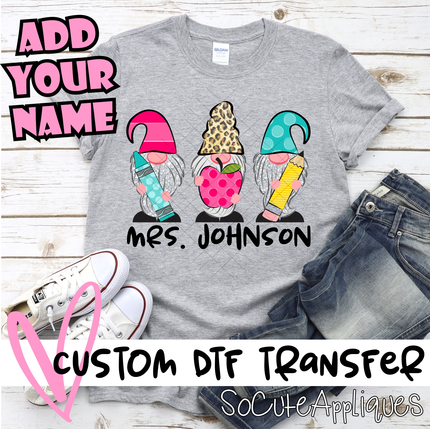 CUSTOM Back to school gnomes WITH NAME *DTF* Transfer