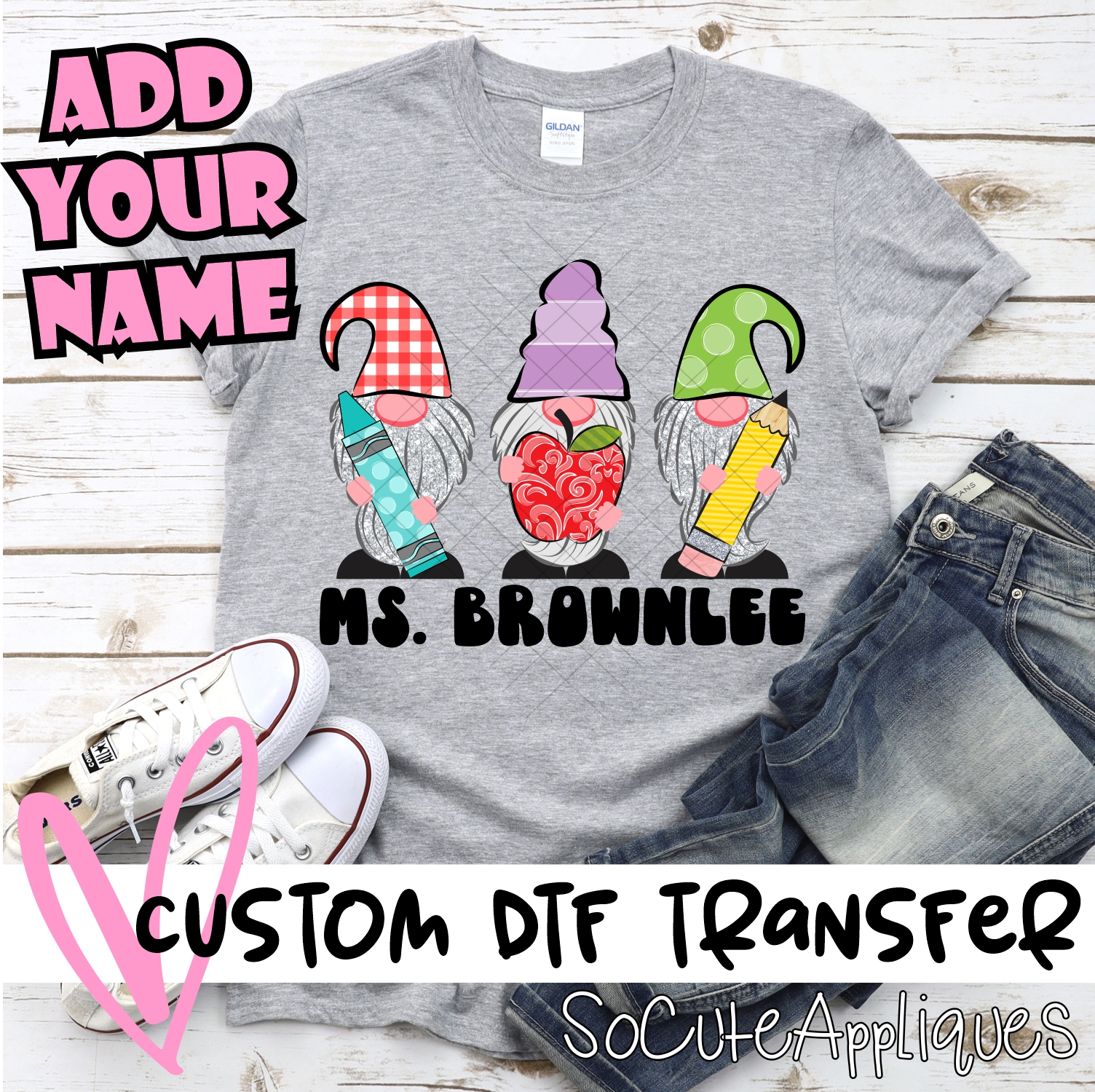 CUSTOM  Back to school gnomes with name *DTF* Transfer