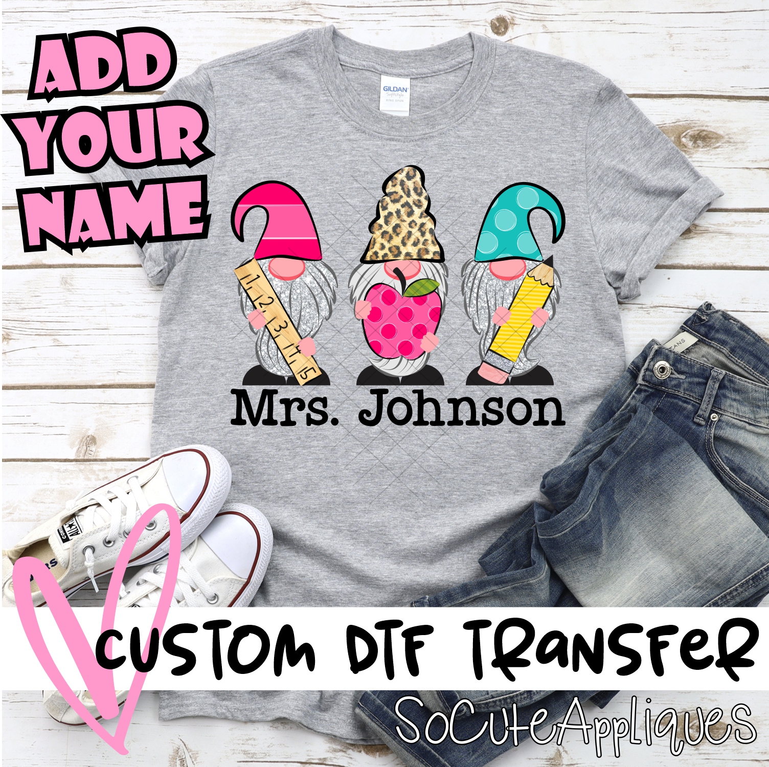 CUSTOM  Back to school gnomes with name *DTF* Transfer